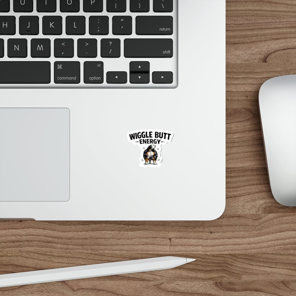 Wiggle Butt Energy Sticker – Australian Shepherd Dog Sticker, Funny Aussie Decal, Dog Lover Laptop Water Bottle Sticker