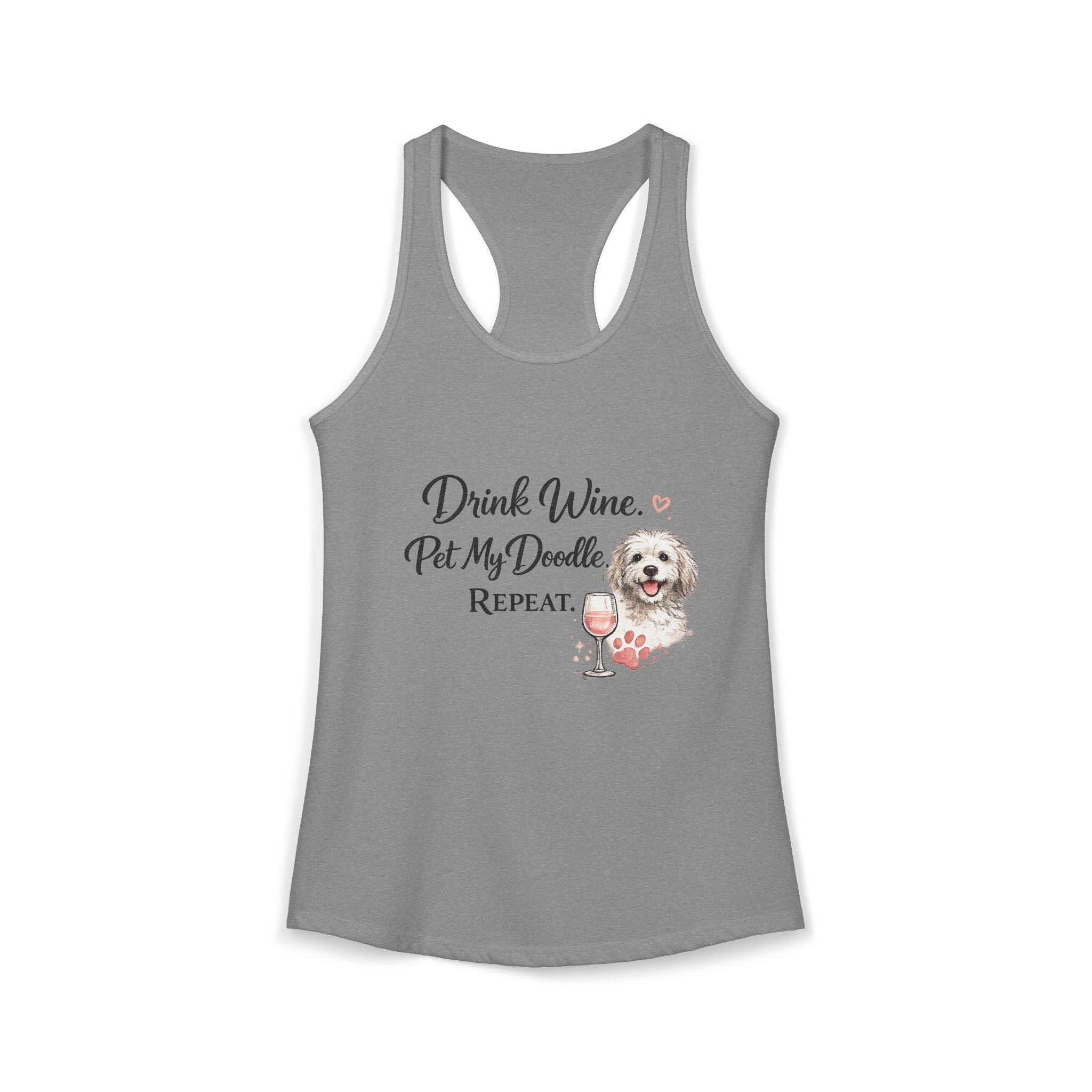 Drink Wine Pet My Doodle Repeat Tank Top – Funny Doodle Mom Shirt, Dog Lover Racerback Tank, Goldendoodle Dog Lover Gift