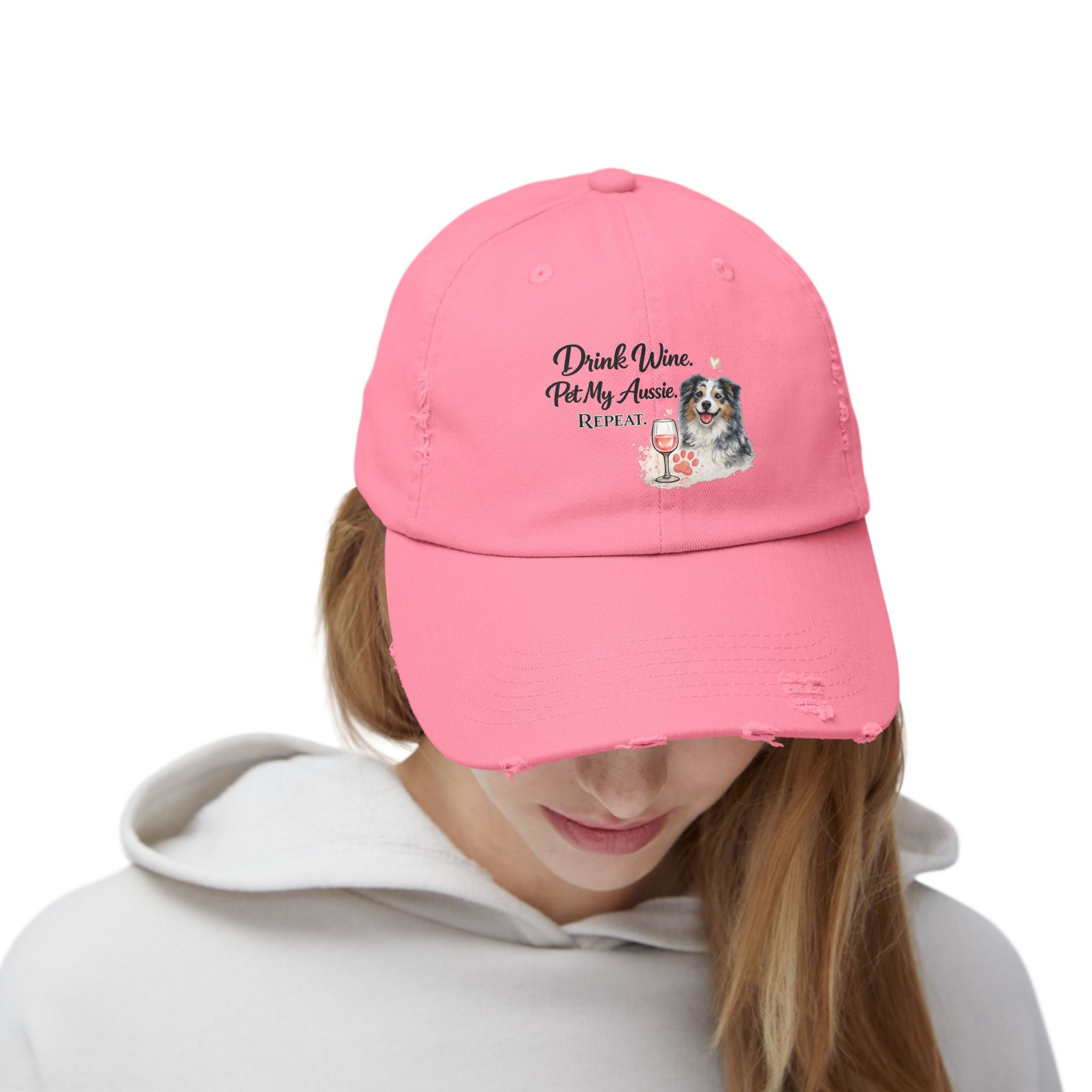 Drink Wine Pet My Aussie Repeat Hat – Funny Australian Shepherd Dog Mom Cap, Aussie Lover Gift, Dog Mom Wine Lover Hat