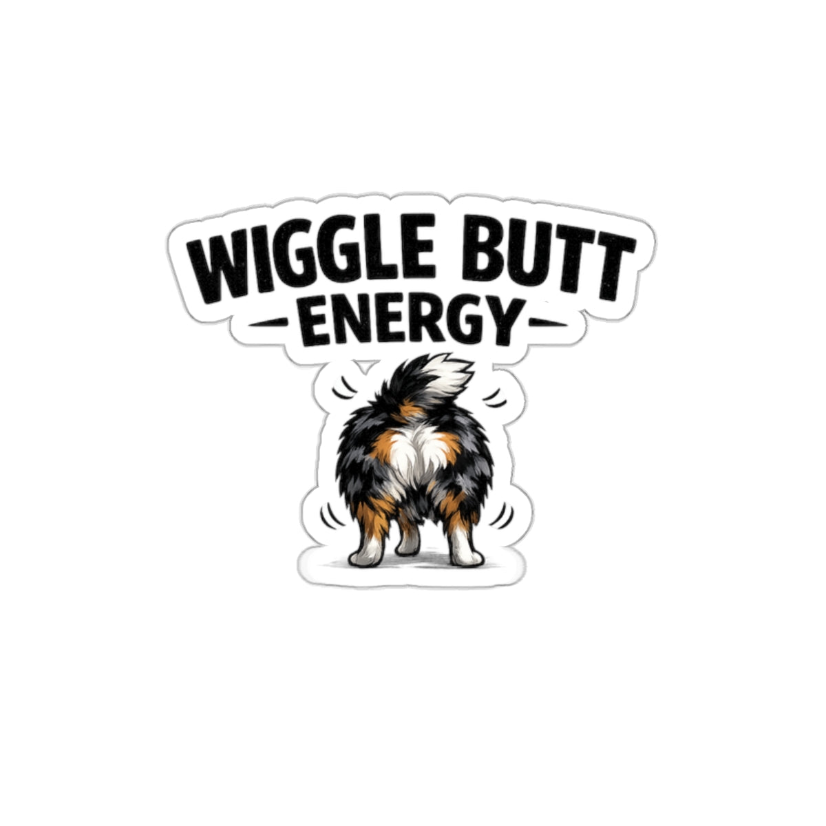 Wiggle Butt Energy Sticker – Australian Shepherd Dog Sticker, Funny Aussie Decal, Dog Lover Laptop Water Bottle Sticker