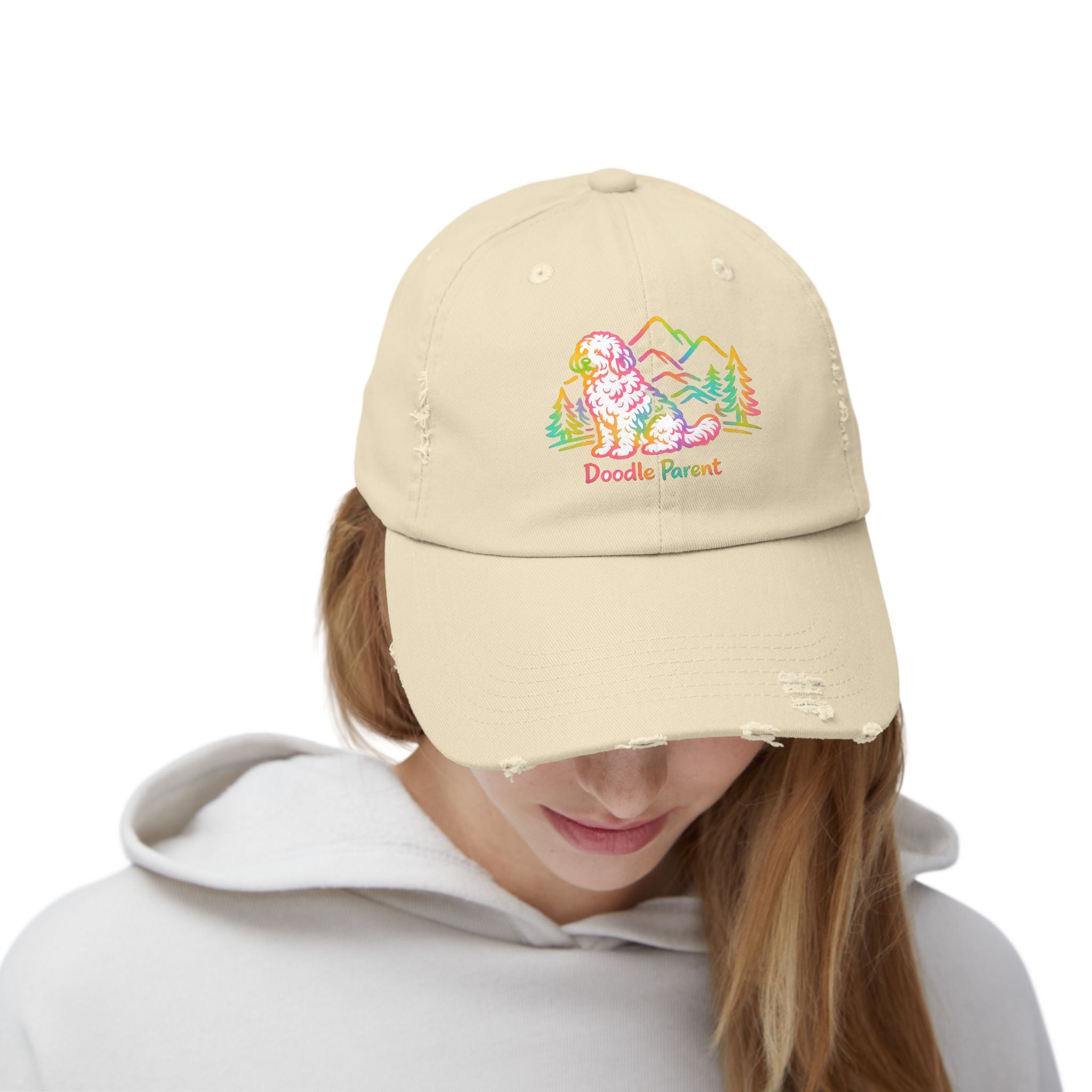 Doodle Parent Distressed Cap — Retro Mountain Labradoodle Dog Hat