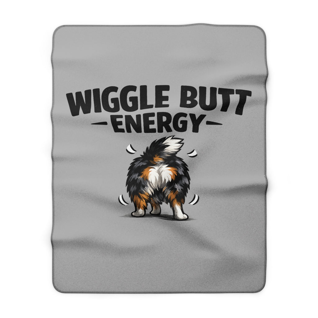 Wiggle Butt Energy Sherpa Blanket – Australian Shepherd Throw, Funny Dog Lover Gift, Cozy Aussie Dog Mom Blanket