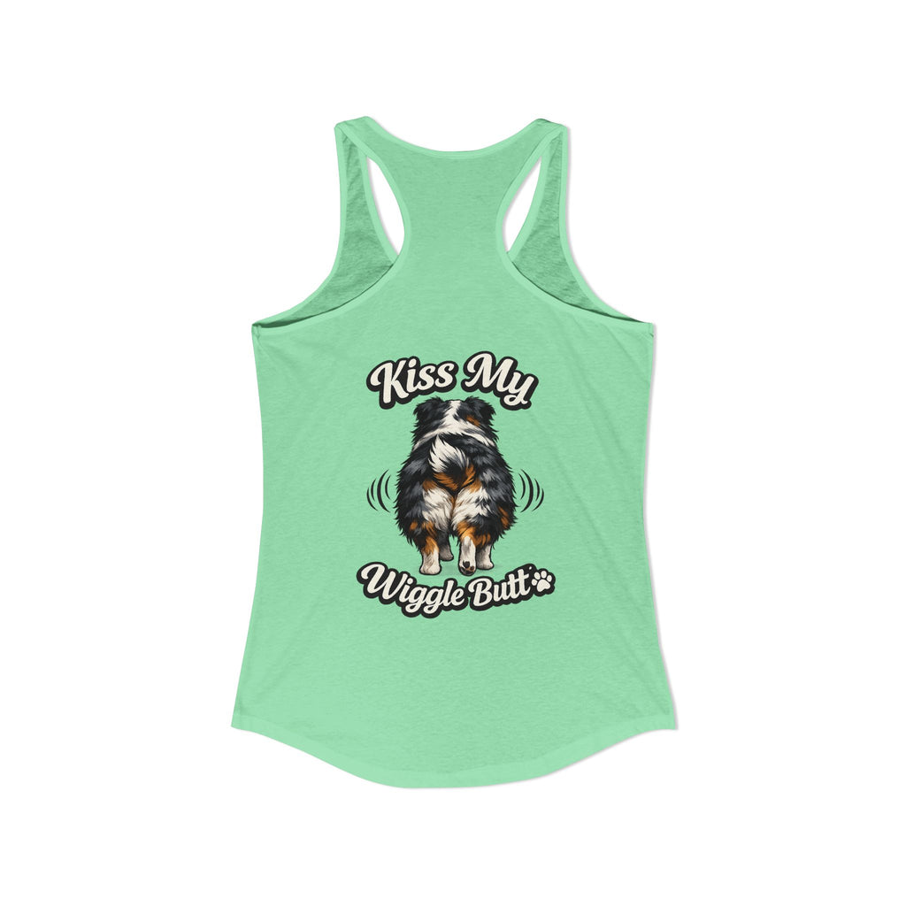 Kiss My Wiggle Butt Aussie Tank | Australian Shepherd Funny Dog Tank Top | Aussie Mom Shirt | Wiggle Butt Dog Lover Gift