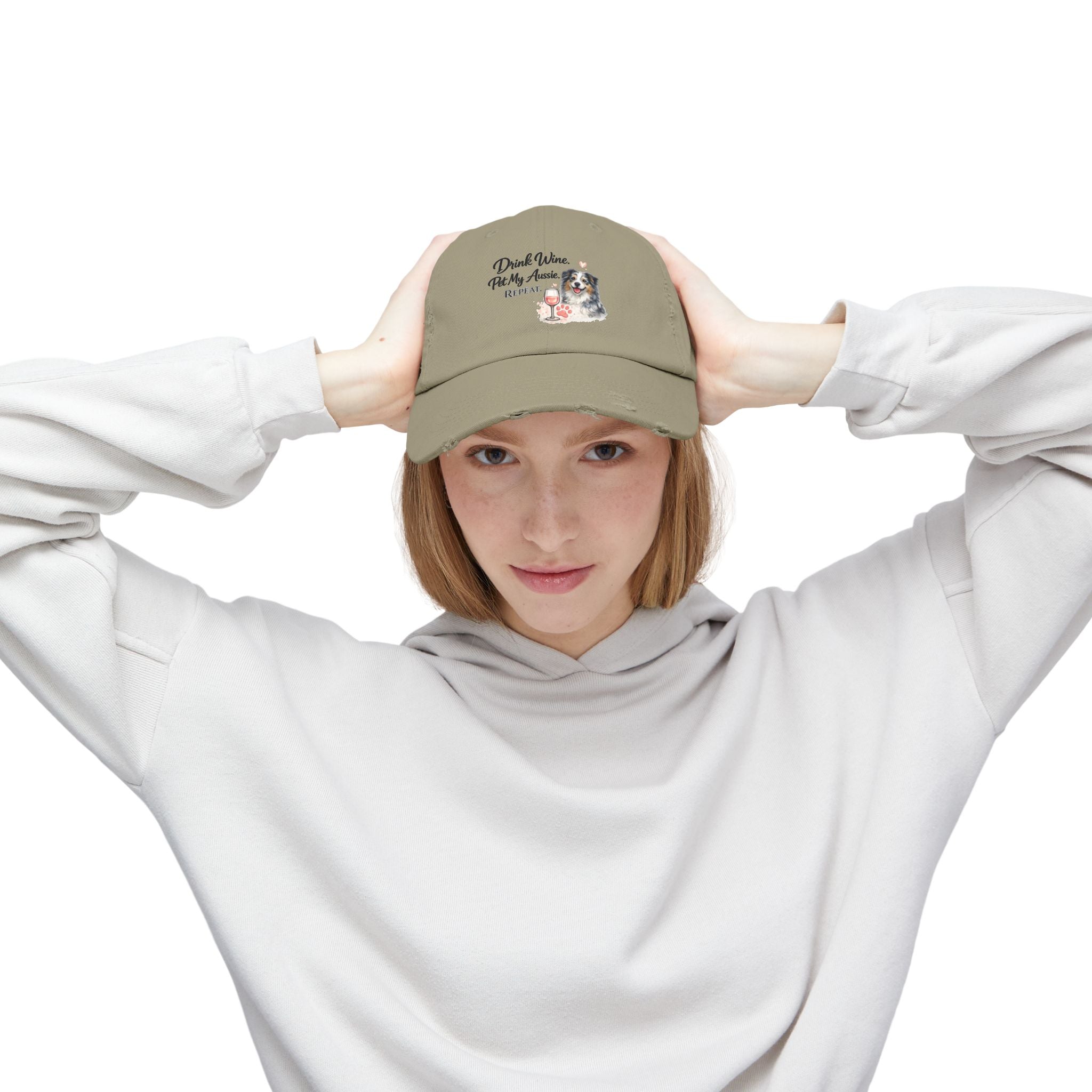 Drink Wine Pet My Aussie Repeat Hat – Funny Australian Shepherd Dog Mom Cap, Aussie Lover Gift, Dog Mom Wine Lover Hat