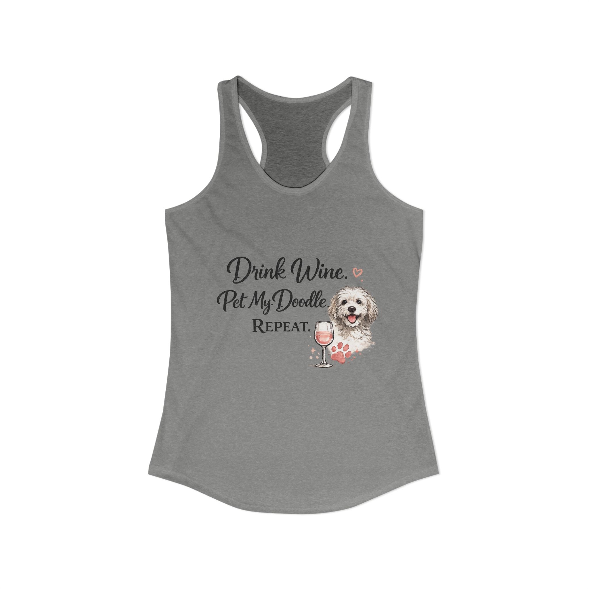 Drink Wine Pet My Doodle Repeat Tank Top – Funny Doodle Mom Shirt, Dog Lover Racerback Tank, Goldendoodle Dog Lover Gift