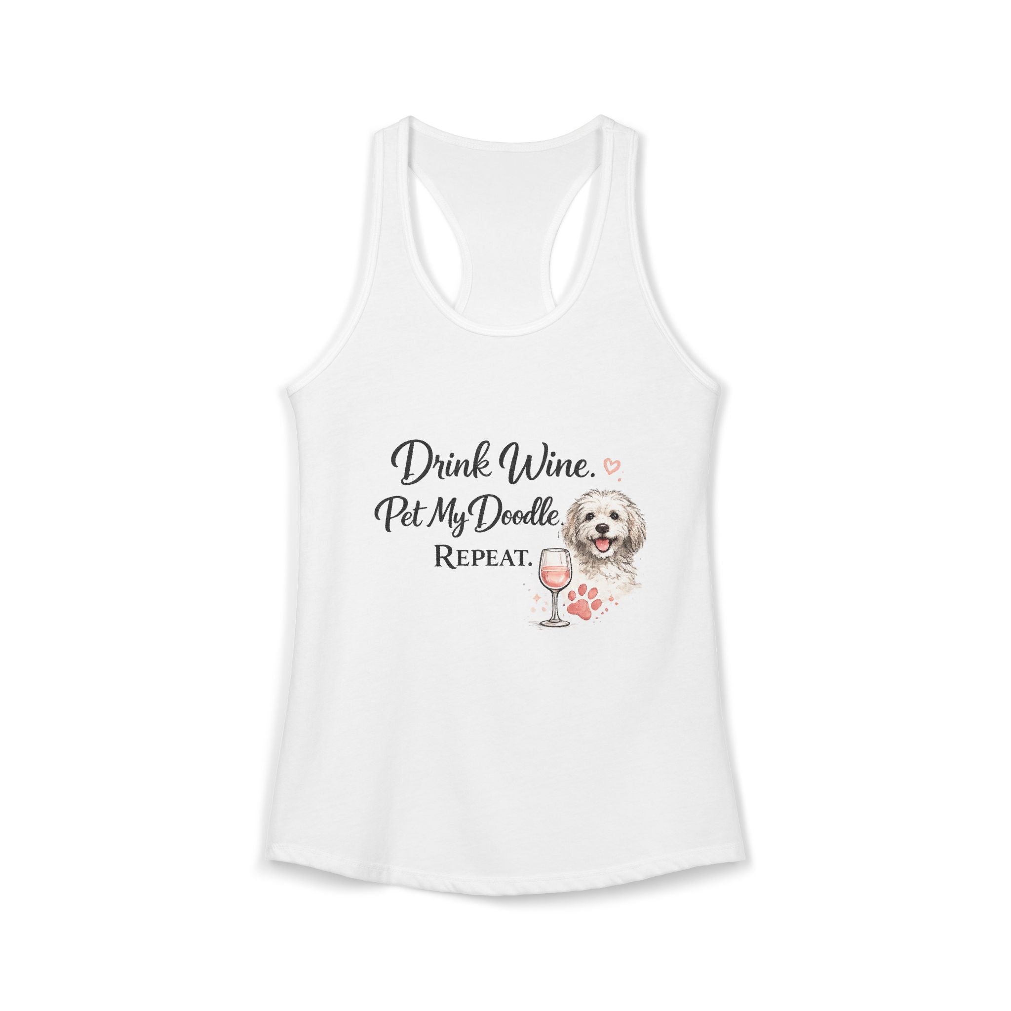 Drink Wine Pet My Doodle Repeat Tank Top – Funny Doodle Mom Shirt, Dog Lover Racerback Tank, Goldendoodle Dog Lover Gift