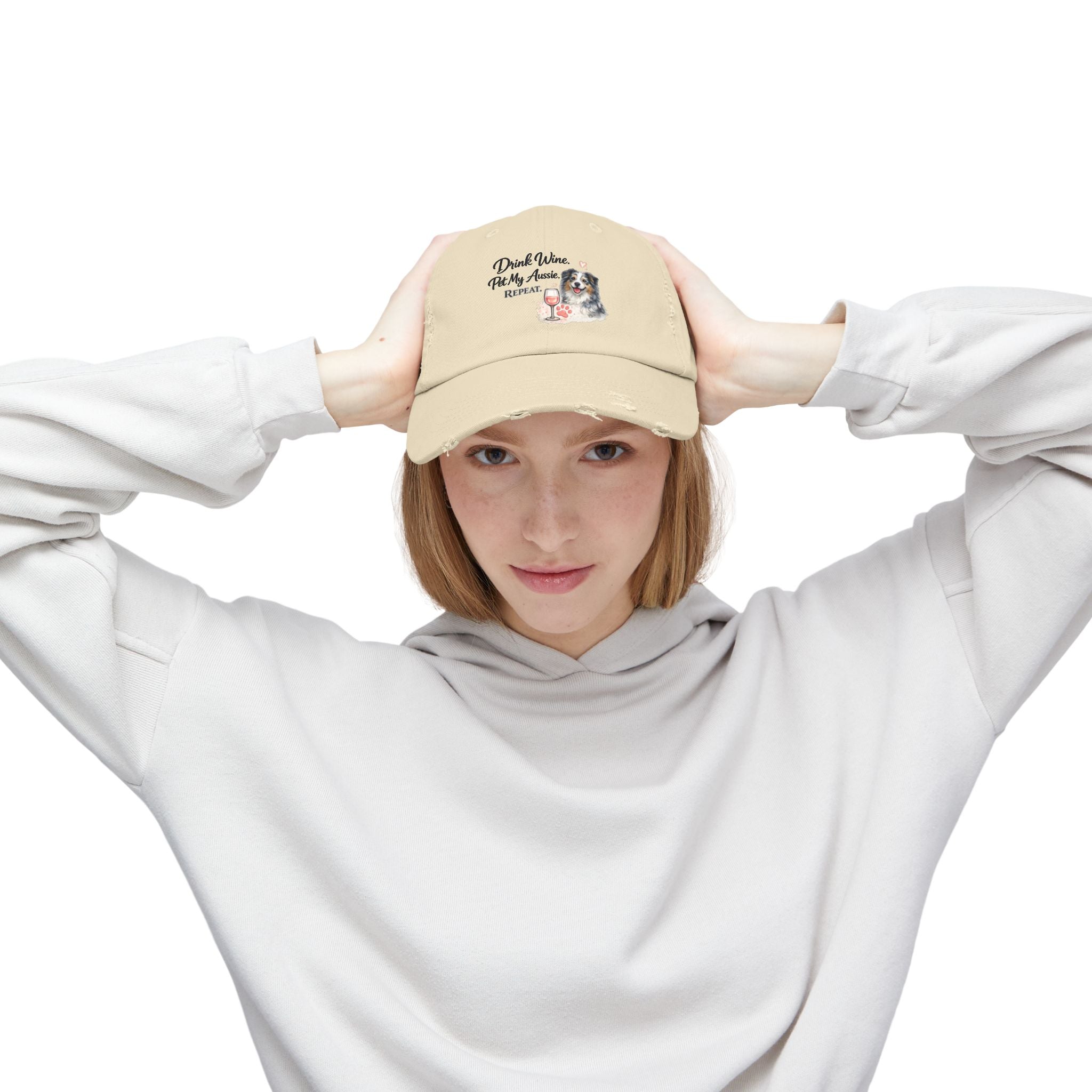 Drink Wine Pet My Aussie Repeat Hat – Funny Australian Shepherd Dog Mom Cap, Aussie Lover Gift, Dog Mom Wine Lover Hat