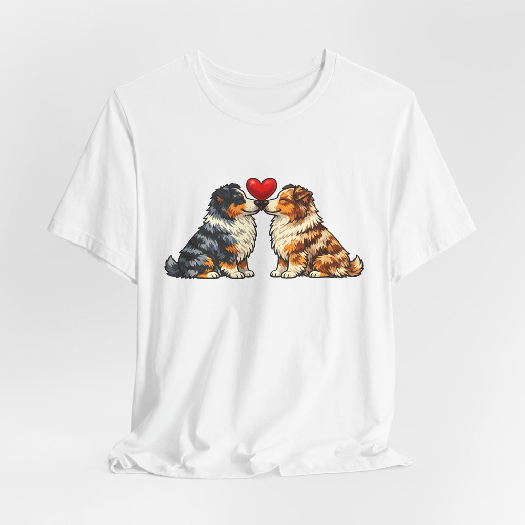 Australian Shepherd Kissing Puppies T-Shirt - Cute Dog Heart Tee