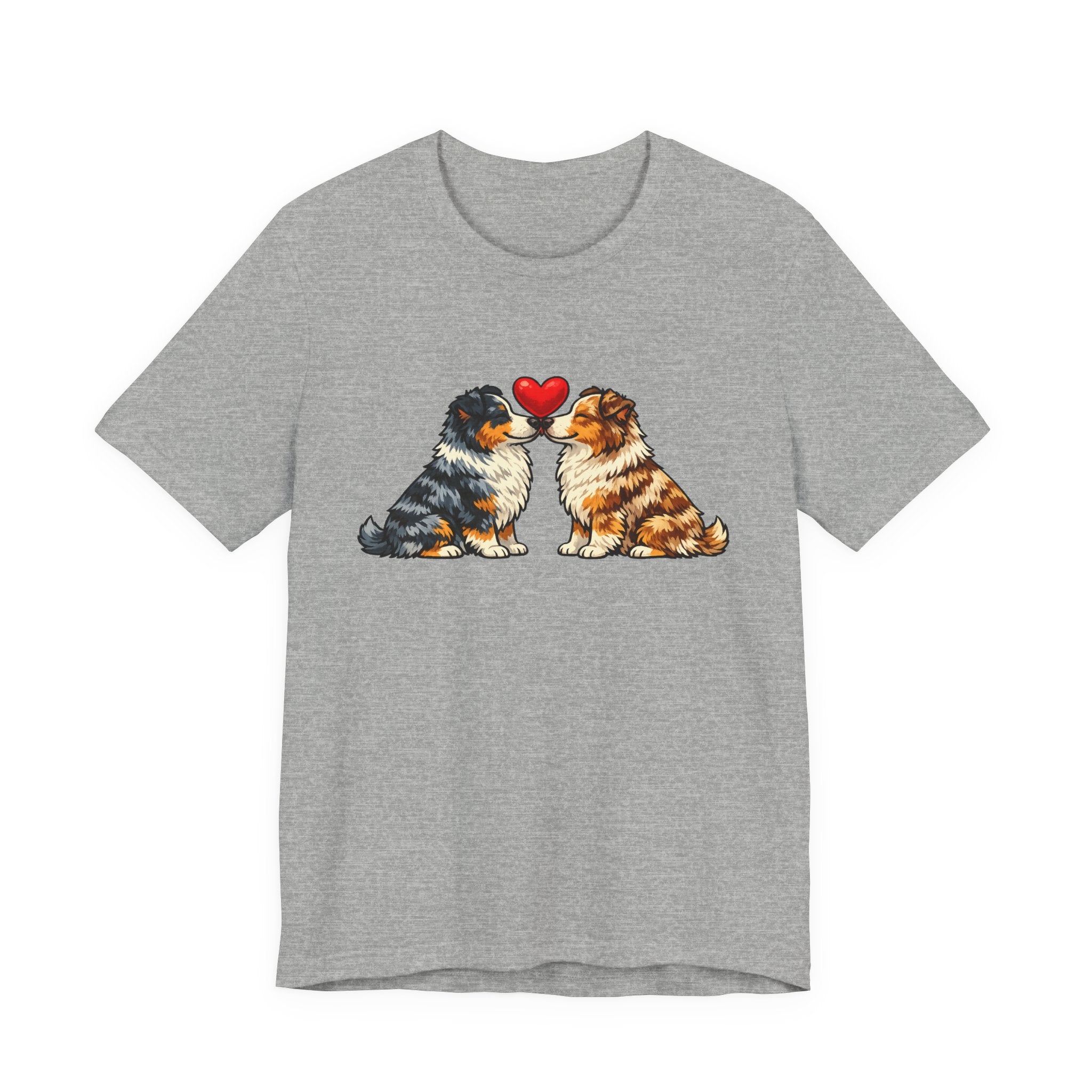 Australian Shepherd Kissing Puppies T-Shirt - Cute Dog Heart Tee