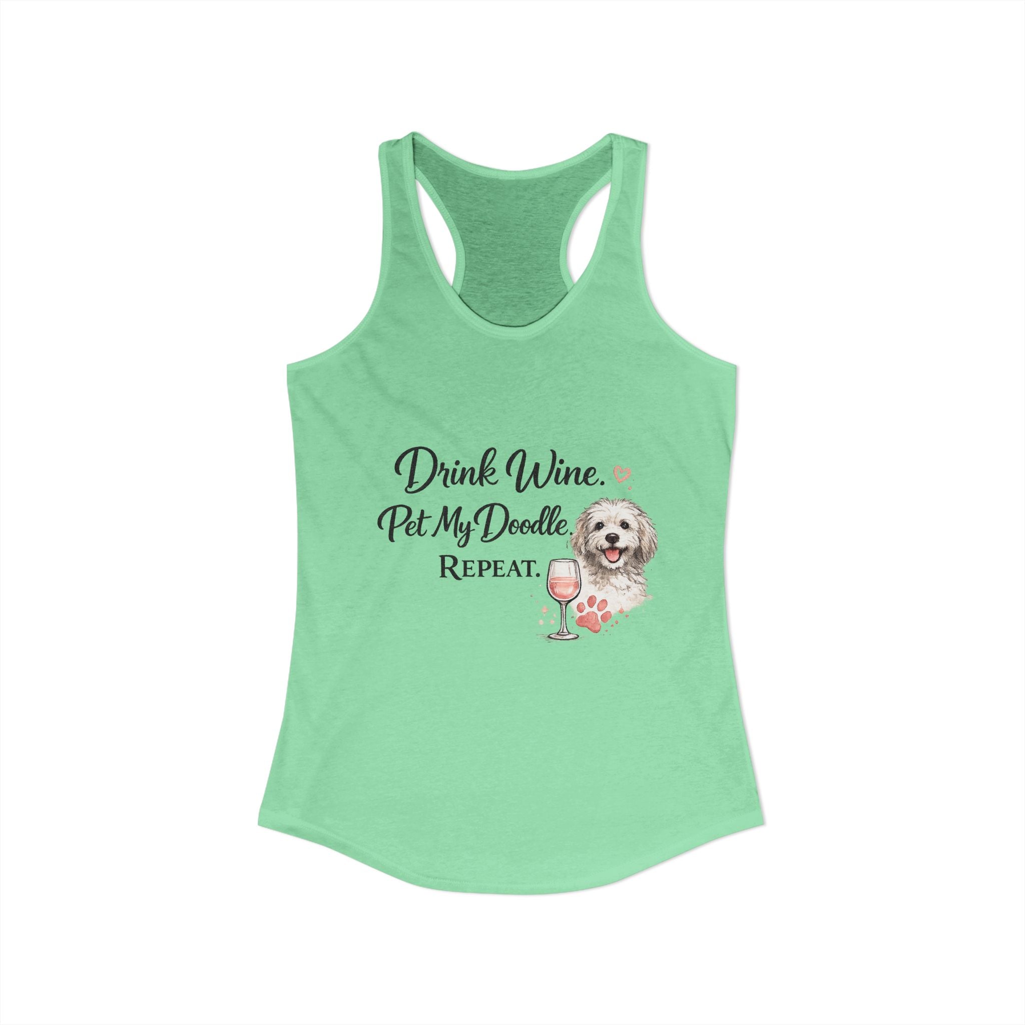Drink Wine Pet My Doodle Repeat Tank Top – Funny Doodle Mom Shirt, Dog Lover Racerback Tank, Goldendoodle Dog Lover Gift