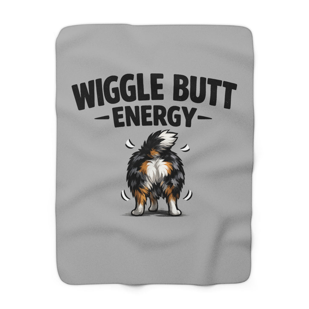 Wiggle Butt Energy Sherpa Blanket – Australian Shepherd Throw, Funny Dog Lover Gift, Cozy Aussie Dog Mom Blanket