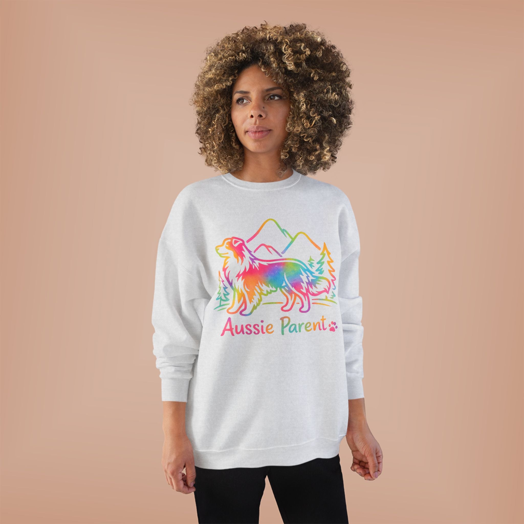 Aussie Parent Rainbow Sweatshirt – Australian Shepherd Dog Lover Crewneck, Aussie Mom Dad Gift, Colorful Dog Owner Pullover