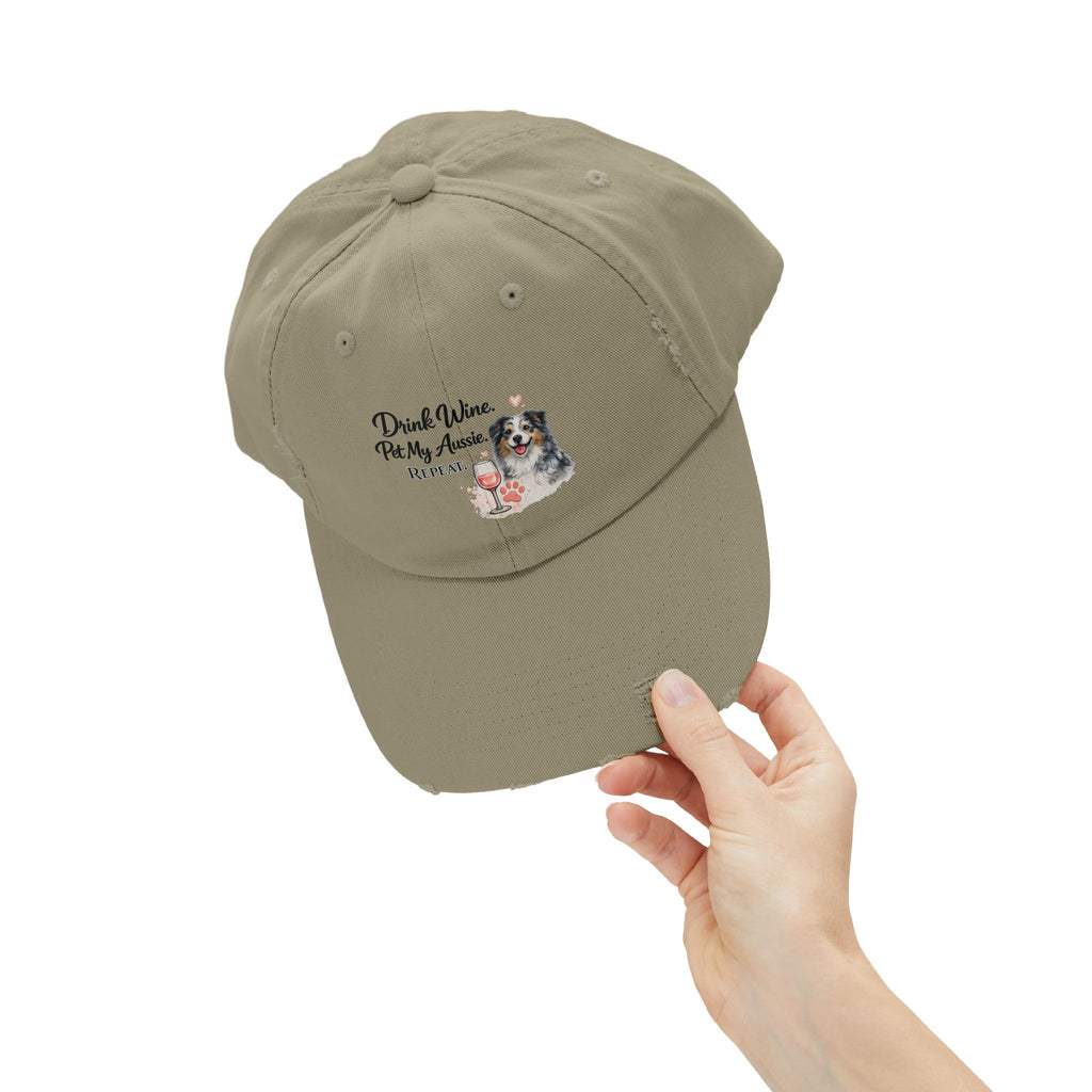 Drink Wine Pet My Aussie Repeat Hat – Funny Australian Shepherd Dog Mom Cap, Aussie Lover Gift, Dog Mom Wine Lover Hat
