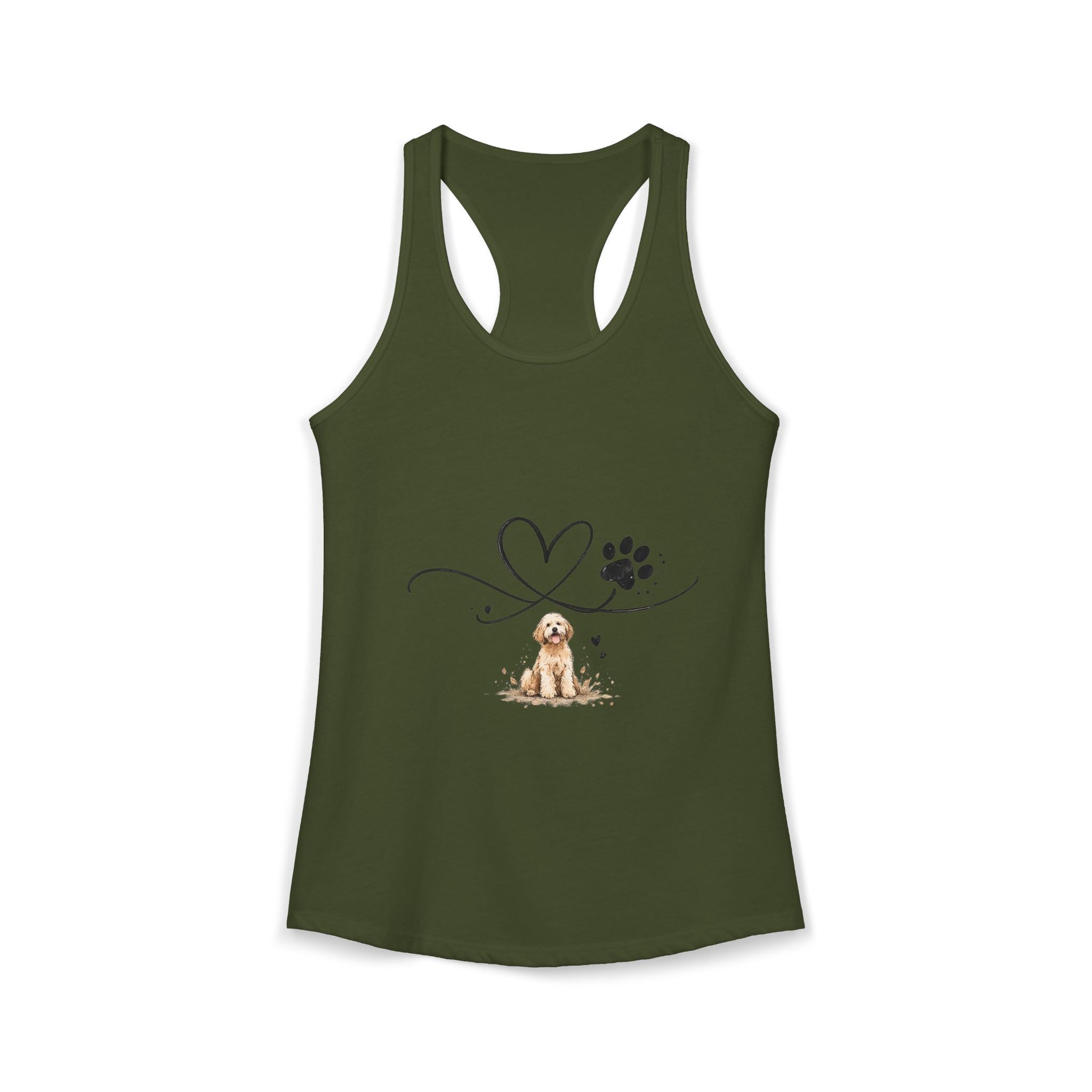 Cute Doodle Dog Mom Tank Top – Paw Print Heart Shirt, Goldendoodle Lover Gift, Racerback Tank