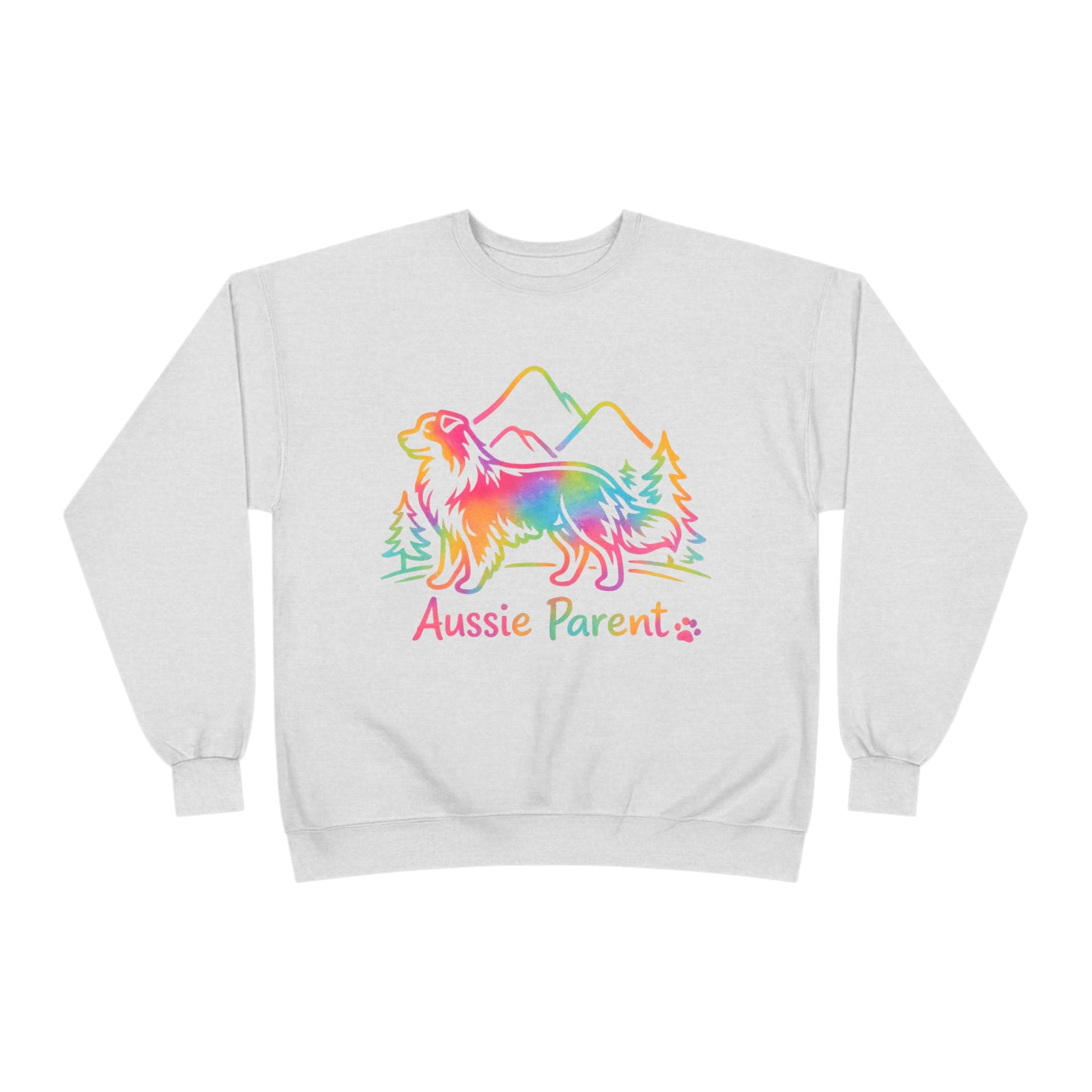 Aussie Parent Rainbow Sweatshirt – Australian Shepherd Dog Lover Crewneck, Aussie Mom Dad Gift, Colorful Dog Owner Pullover