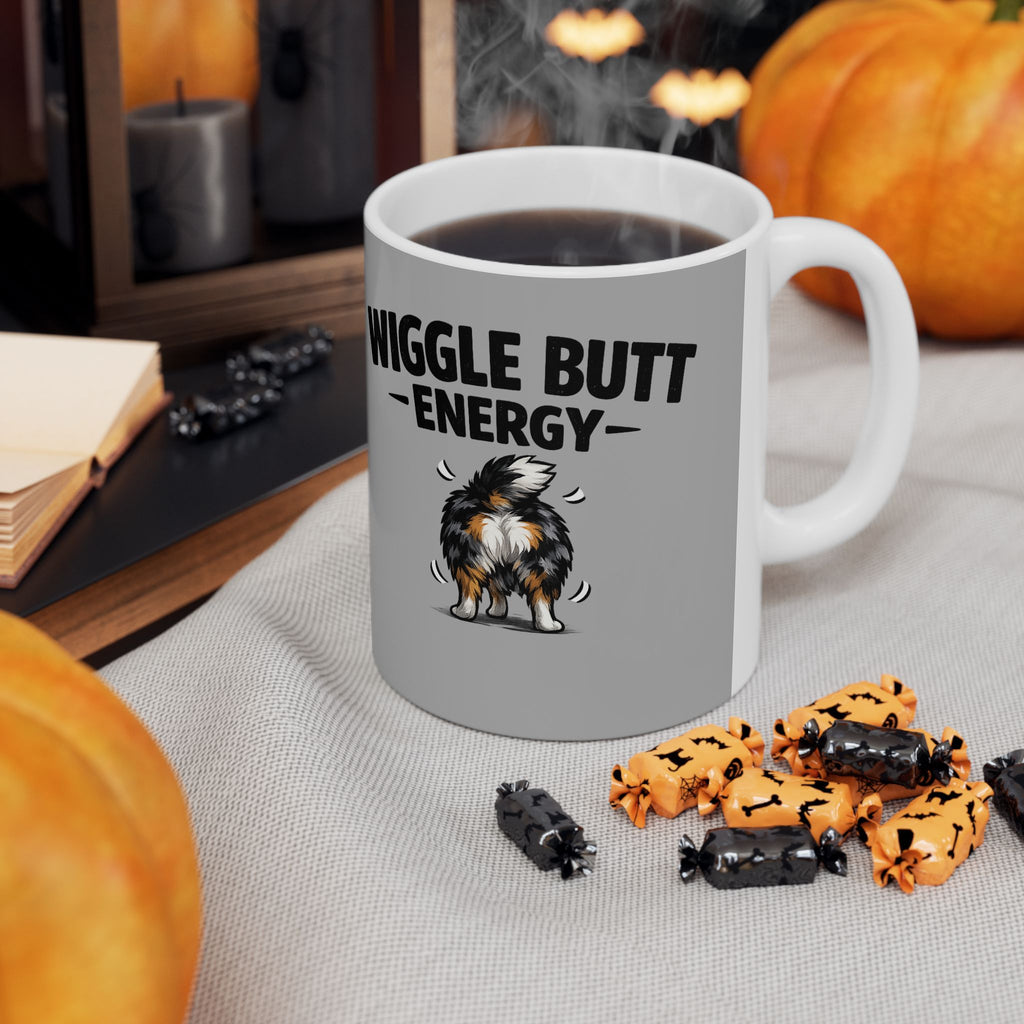 Wiggle Butt Energy Mug – Funny Australian Shepherd Coffee Mug, Dog Lover Gift, Aussie Owner Cup (11oz, 15oz)