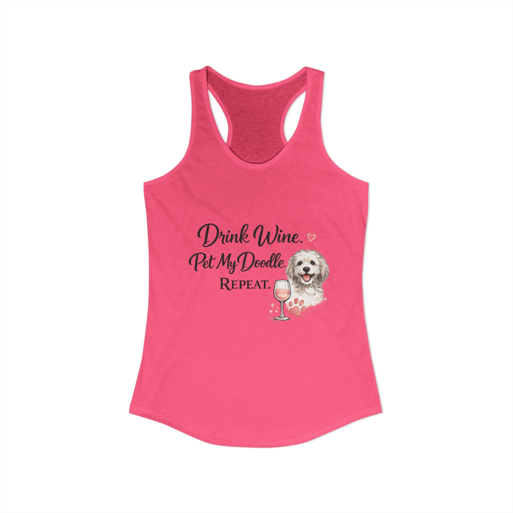 Drink Wine Pet My Doodle Repeat Tank Top – Funny Doodle Mom Shirt, Dog Lover Racerback Tank, Goldendoodle Dog Lover Gift