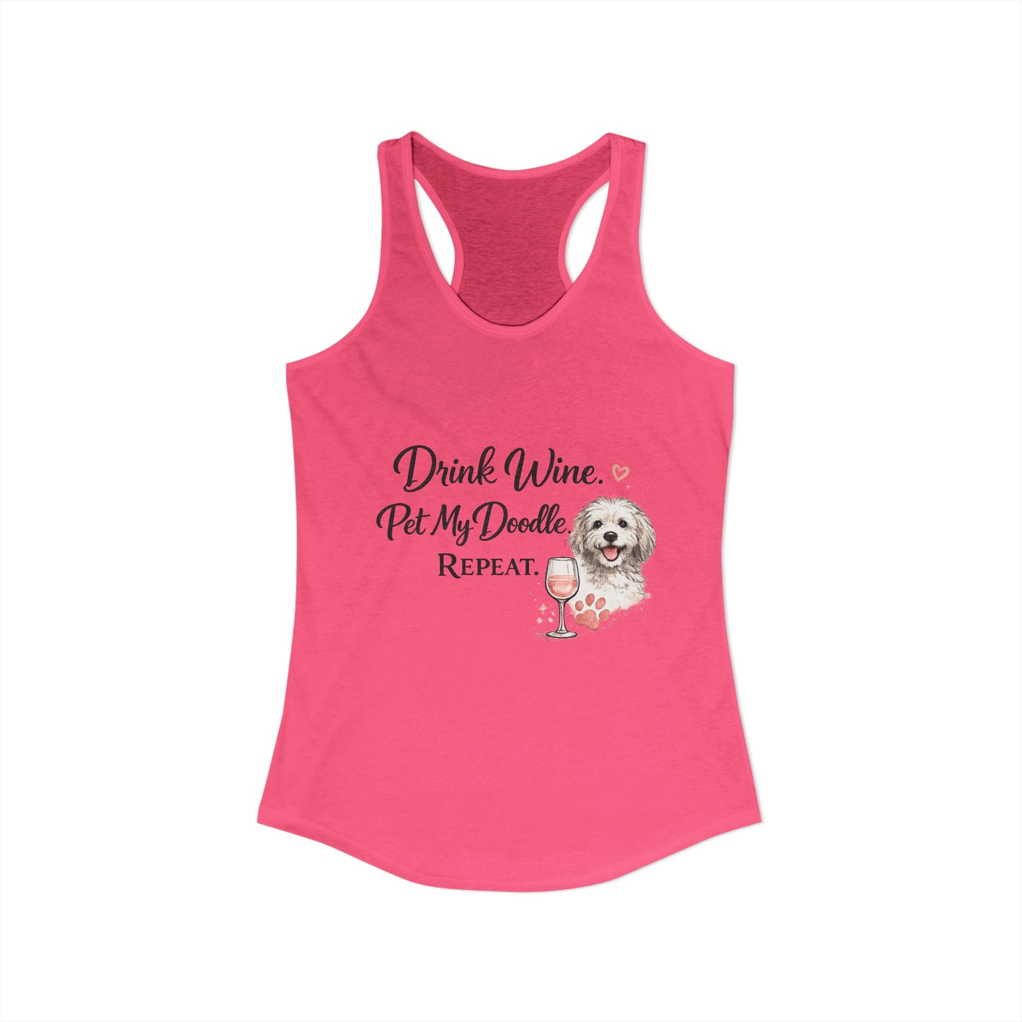 Drink Wine Pet My Doodle Repeat Tank Top – Funny Doodle Mom Shirt, Dog Lover Racerback Tank, Goldendoodle Dog Lover Gift