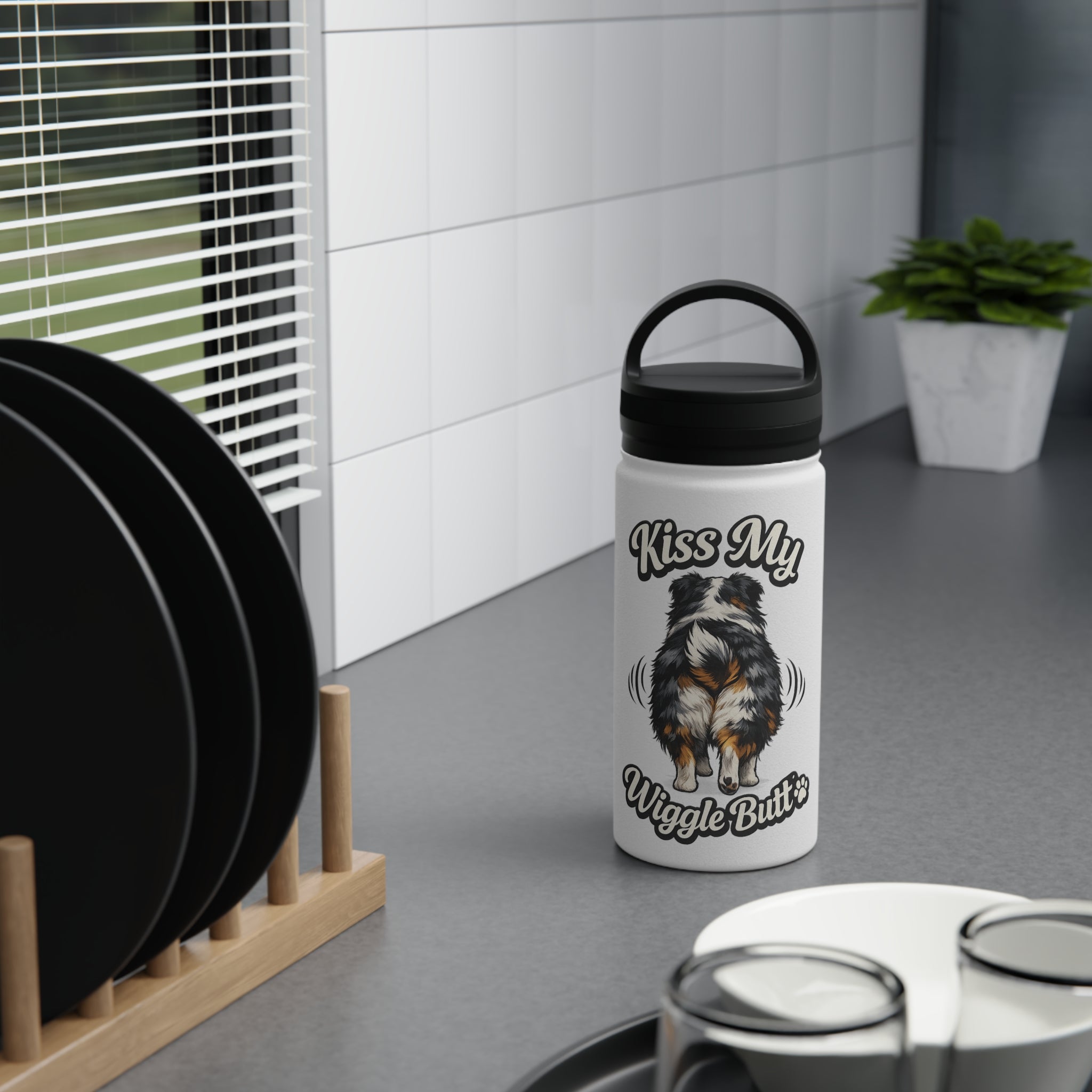 Kiss My Wiggle Butt Water Bottle | Aussie Dog Lover Gift | Australian Shepherd Funny Bottle | Dog Mom/Dad Hydration Bottle