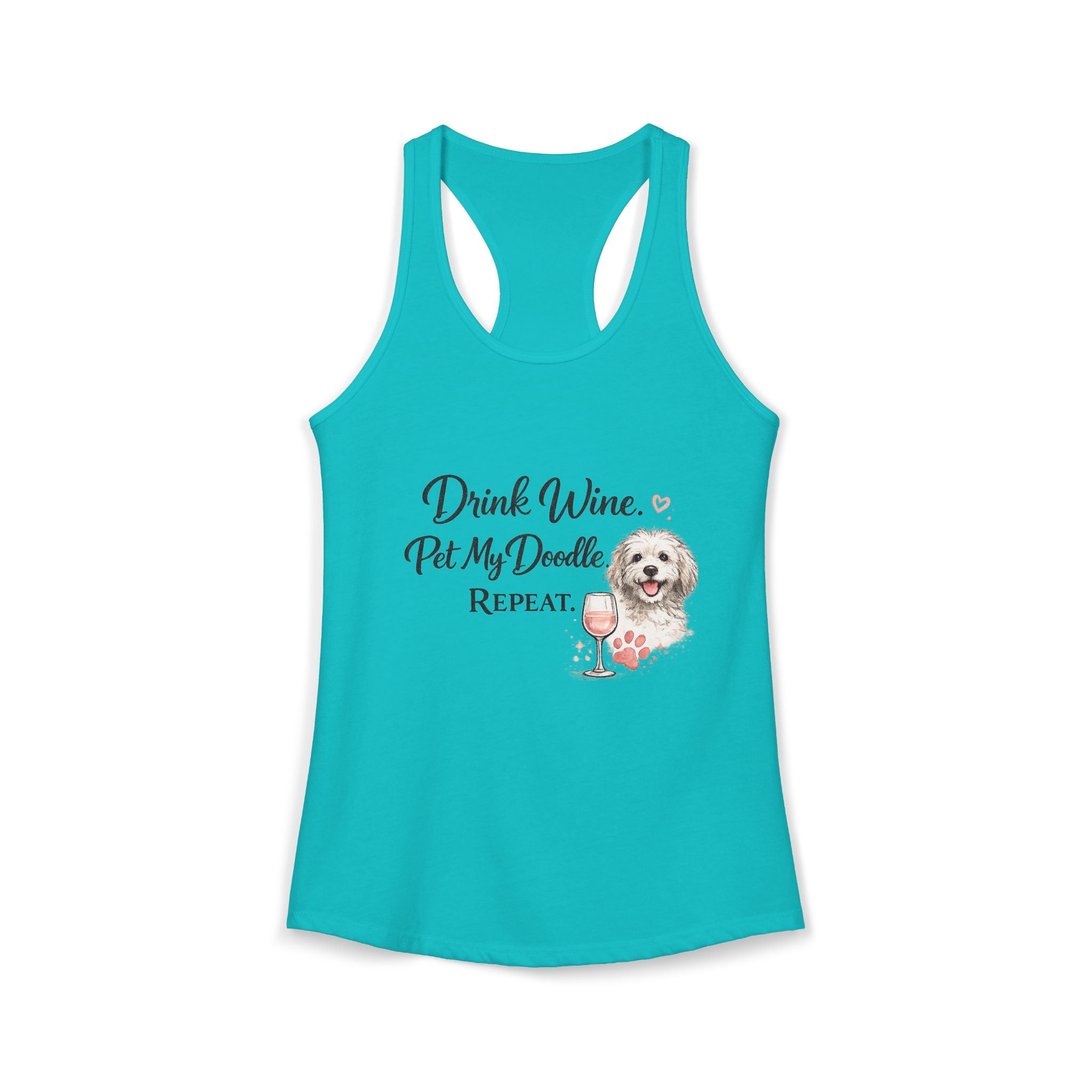Drink Wine Pet My Doodle Repeat Tank Top – Funny Doodle Mom Shirt, Dog Lover Racerback Tank, Goldendoodle Dog Lover Gift