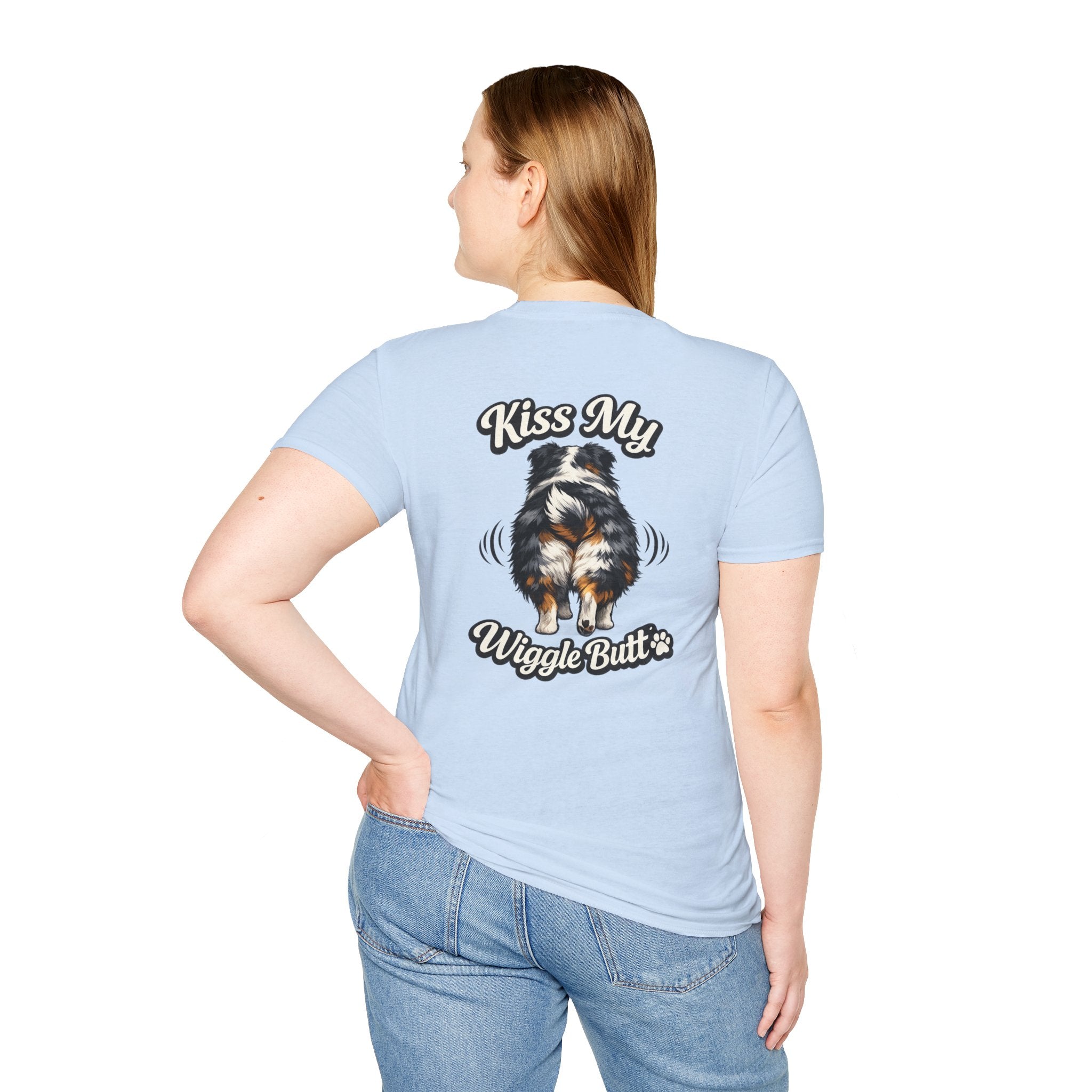 Kiss My Wiggle Butt Aussie Shirt | Australian Shepherd Funny Dog Tee | Aussie Mom Gift | Wiggle Butt Shirt