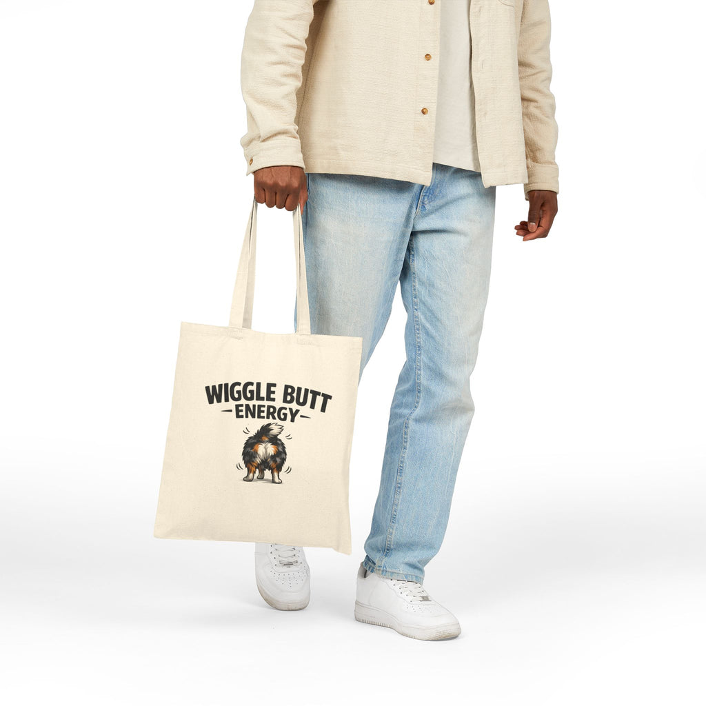 Wiggle Butt Energy Tote Bag – Funny Australian Shepherd Canvas Tote, Dog Lover Bag, Aussie Owner Gift
