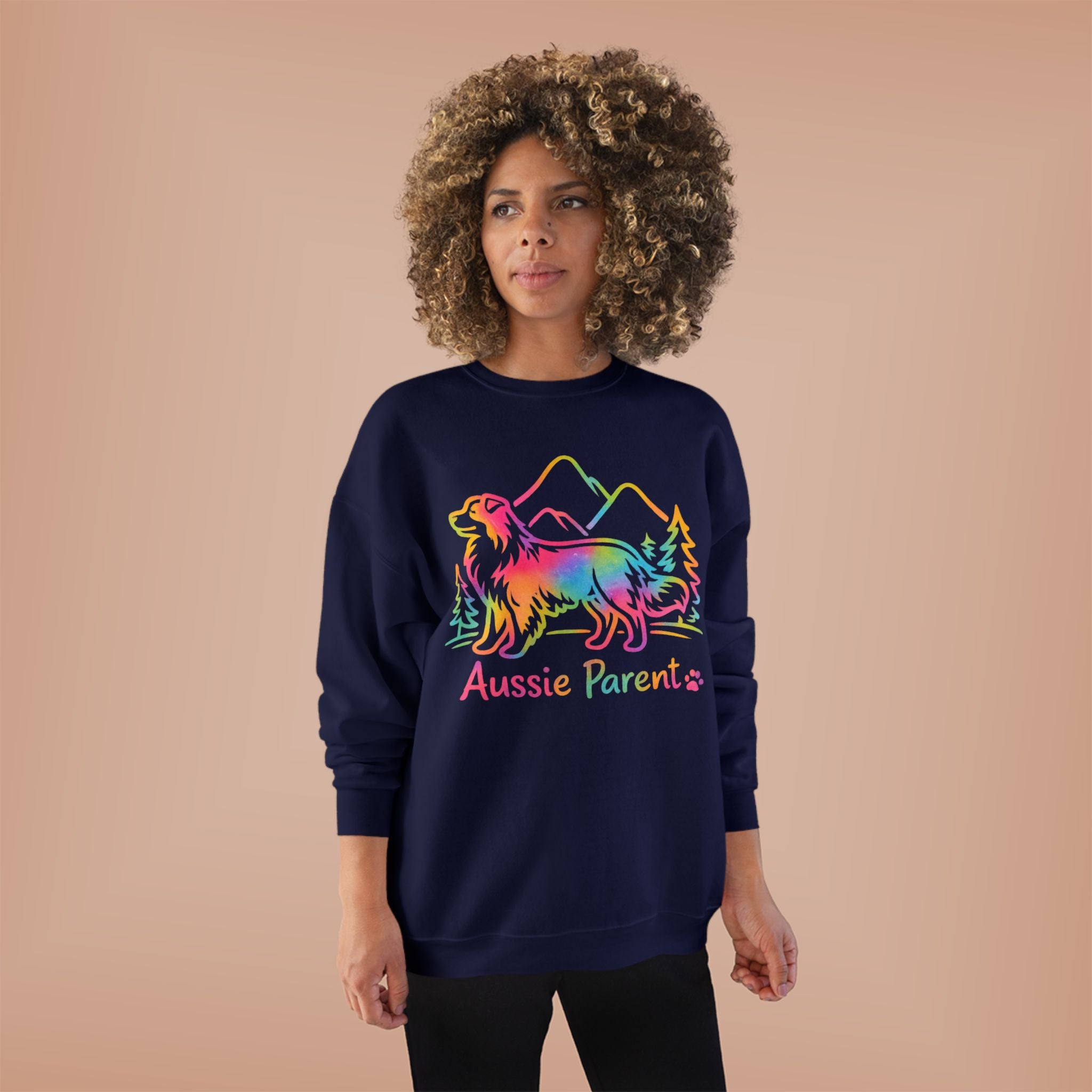 Aussie Parent Rainbow Sweatshirt – Australian Shepherd Dog Lover Crewneck, Aussie Mom Dad Gift, Colorful Dog Owner Pullover