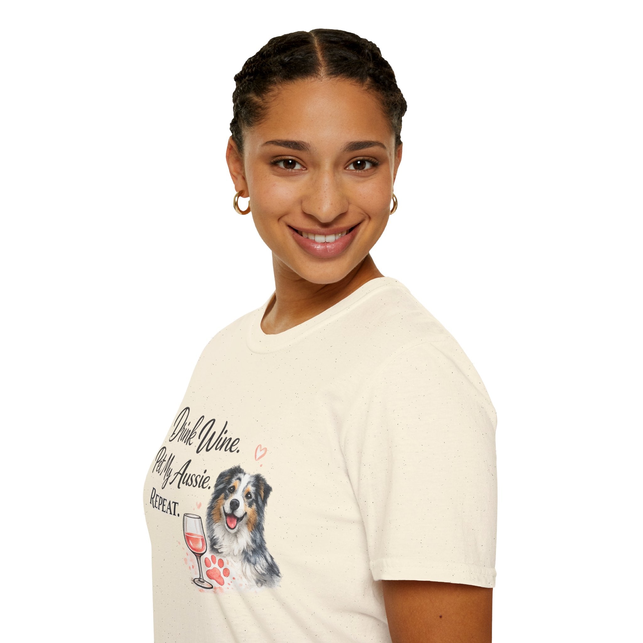 Drink Wine Pet My Aussie Repeat T-Shirt – Funny Australian Shepherd Dog Mom Tee, Aussie Lover Gift, Wine Lover Dog Owner Shirt