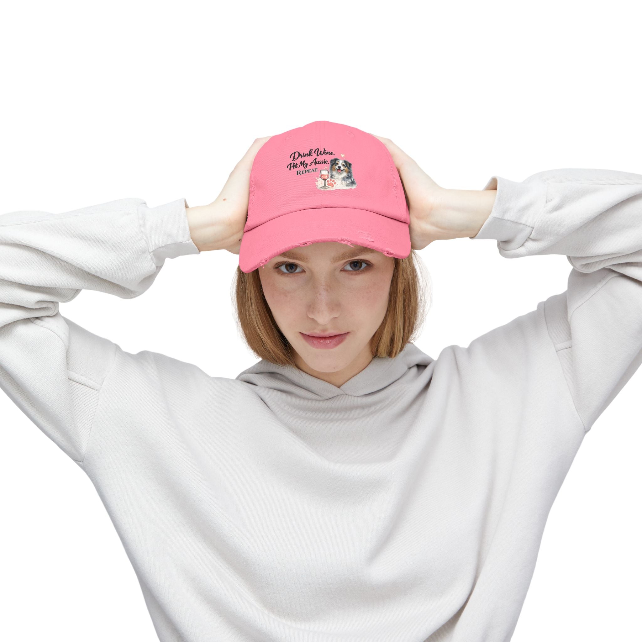 Drink Wine Pet My Aussie Repeat Hat – Funny Australian Shepherd Dog Mom Cap, Aussie Lover Gift, Dog Mom Wine Lover Hat