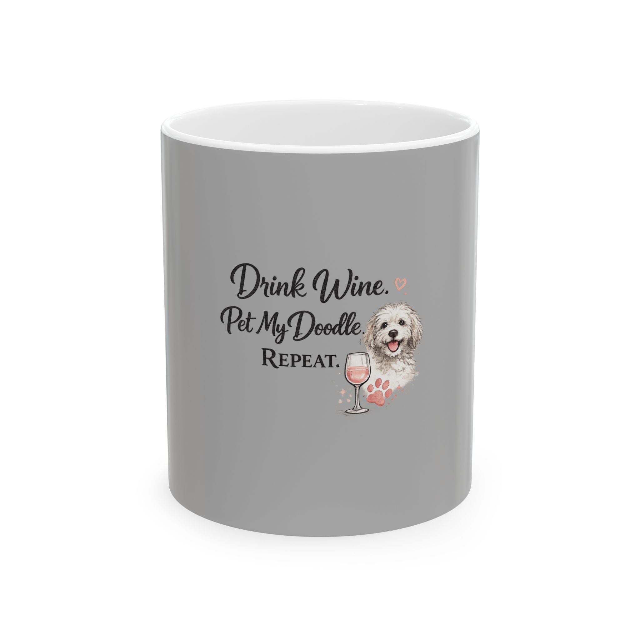 Doodle Dog Mug — "Drink Wine. Pet My Doodle. Repeat." Ceramic Coffee Cup