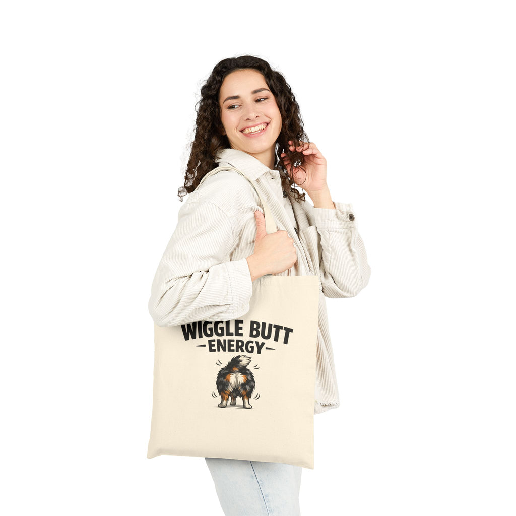 Wiggle Butt Energy Tote Bag – Funny Australian Shepherd Canvas Tote, Dog Lover Bag, Aussie Owner Gift