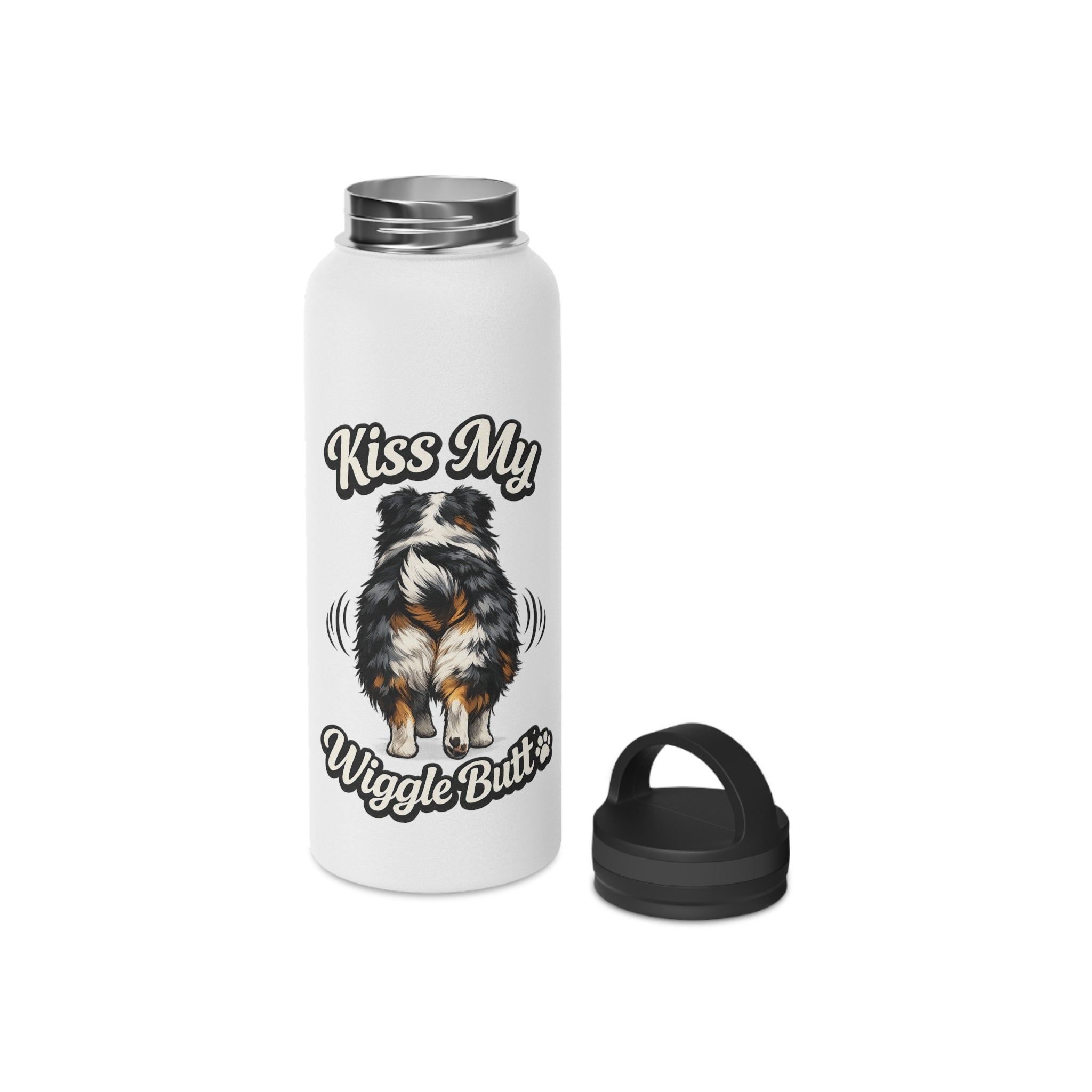 Kiss My Wiggle Butt Water Bottle | Aussie Dog Lover Gift | Australian Shepherd Funny Bottle | Dog Mom/Dad Hydration Bottle