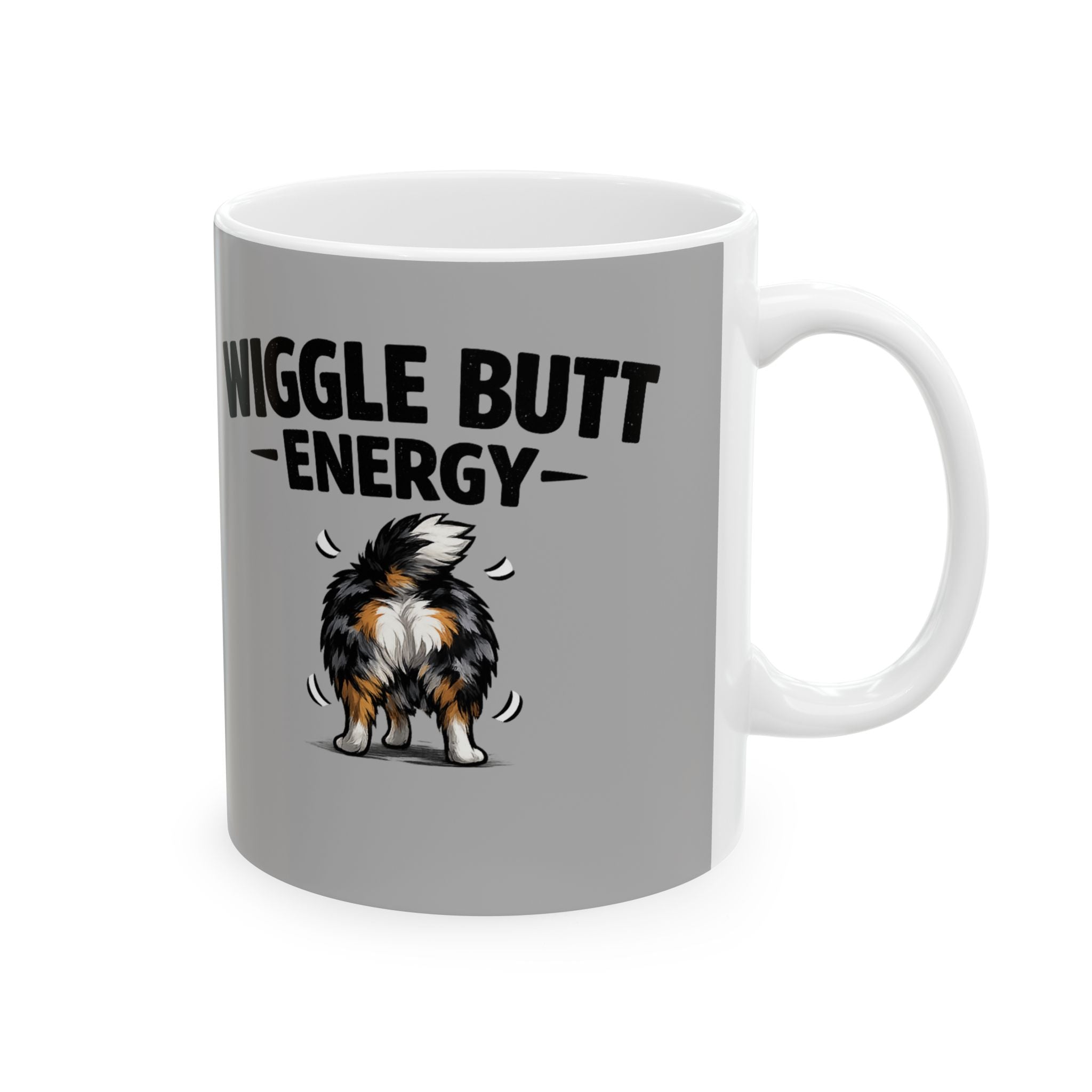 Wiggle Butt Energy Mug – Funny Australian Shepherd Coffee Mug, Dog Lover Gift, Aussie Owner Cup (11oz, 15oz)
