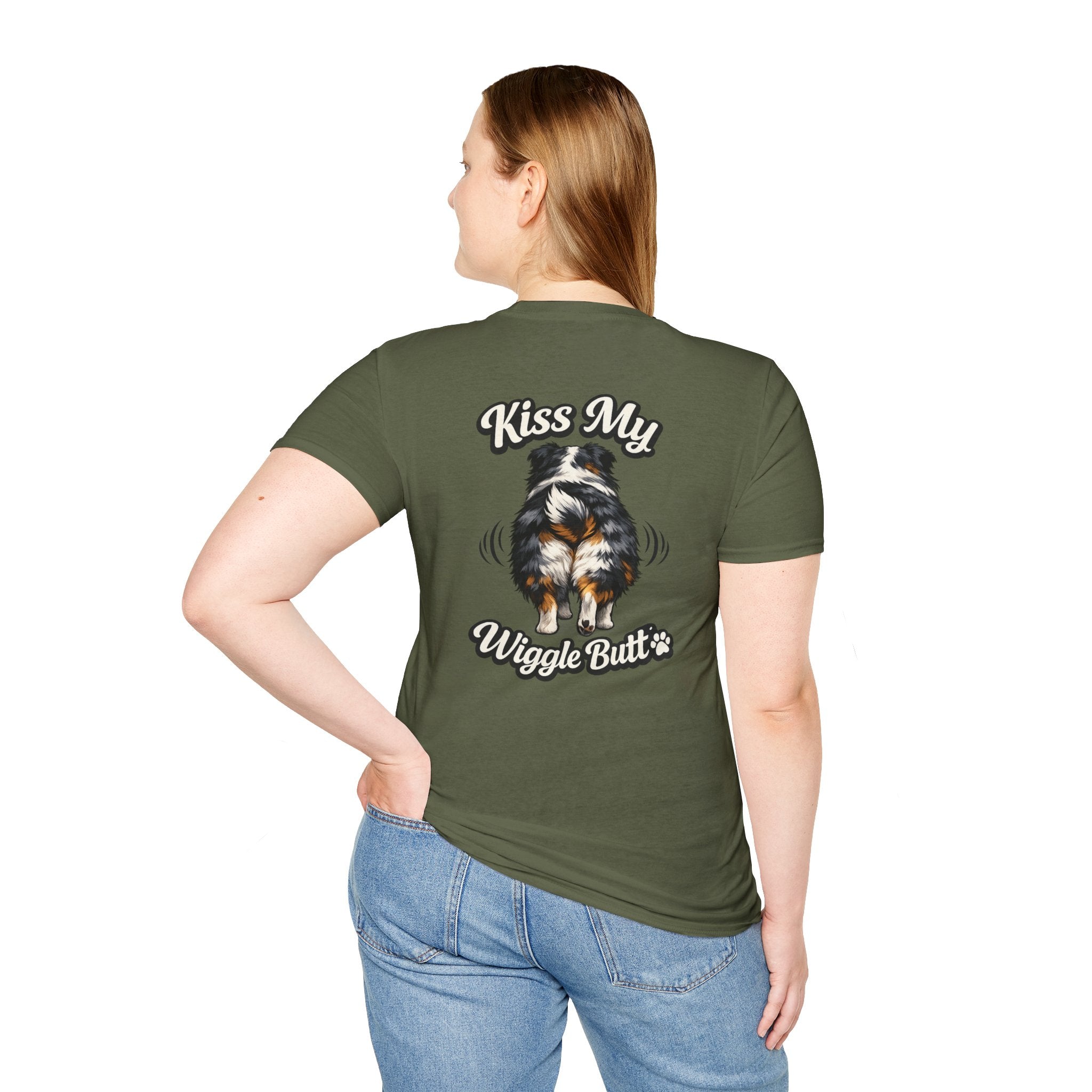 Kiss My Wiggle Butt Aussie Shirt | Australian Shepherd Funny Dog Tee | Aussie Mom Gift | Wiggle Butt Shirt
