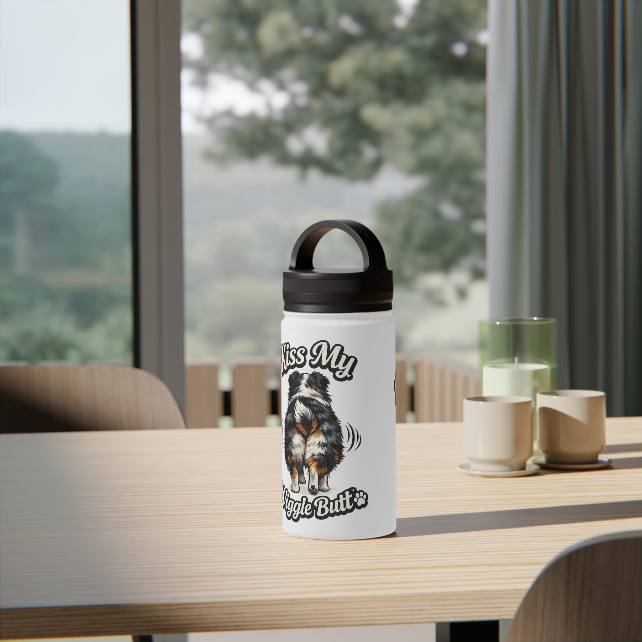 Kiss My Wiggle Butt Water Bottle | Aussie Dog Lover Gift | Australian Shepherd Funny Bottle | Dog Mom/Dad Hydration Bottle