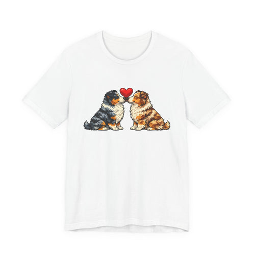 Australian Shepherd Kissing Puppies T-Shirt - Cute Dog Heart Tee