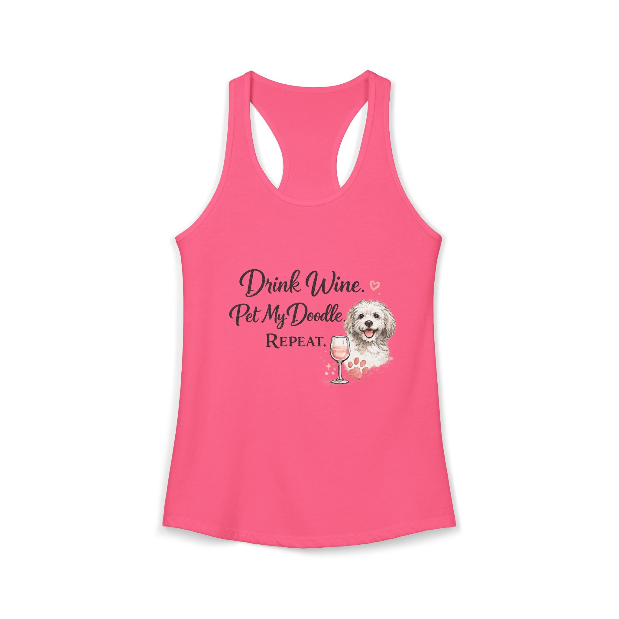 Drink Wine Pet My Doodle Repeat Tank Top – Funny Doodle Mom Shirt, Dog Lover Racerback Tank, Goldendoodle Dog Lover Gift