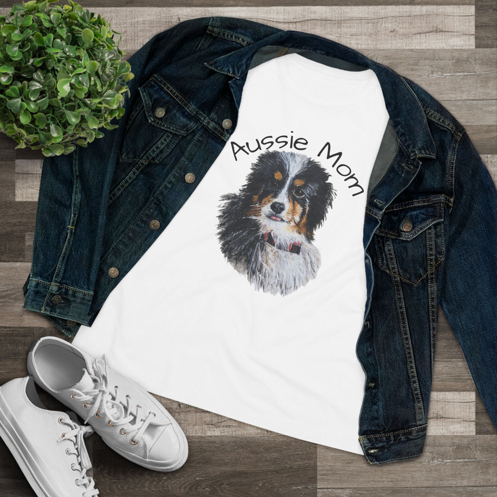 Aussie Mom Life Women's Cotton Tee — Australian Shepherd Portrait Dog Mom Shirt