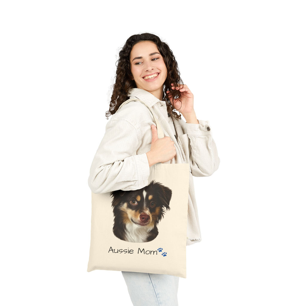 Aussie Mom Tote Bag – Australian Shepherd Dog Lover Canvas Tote, Cute Dog Mom Gift, Everyday Dog Owner Bag
