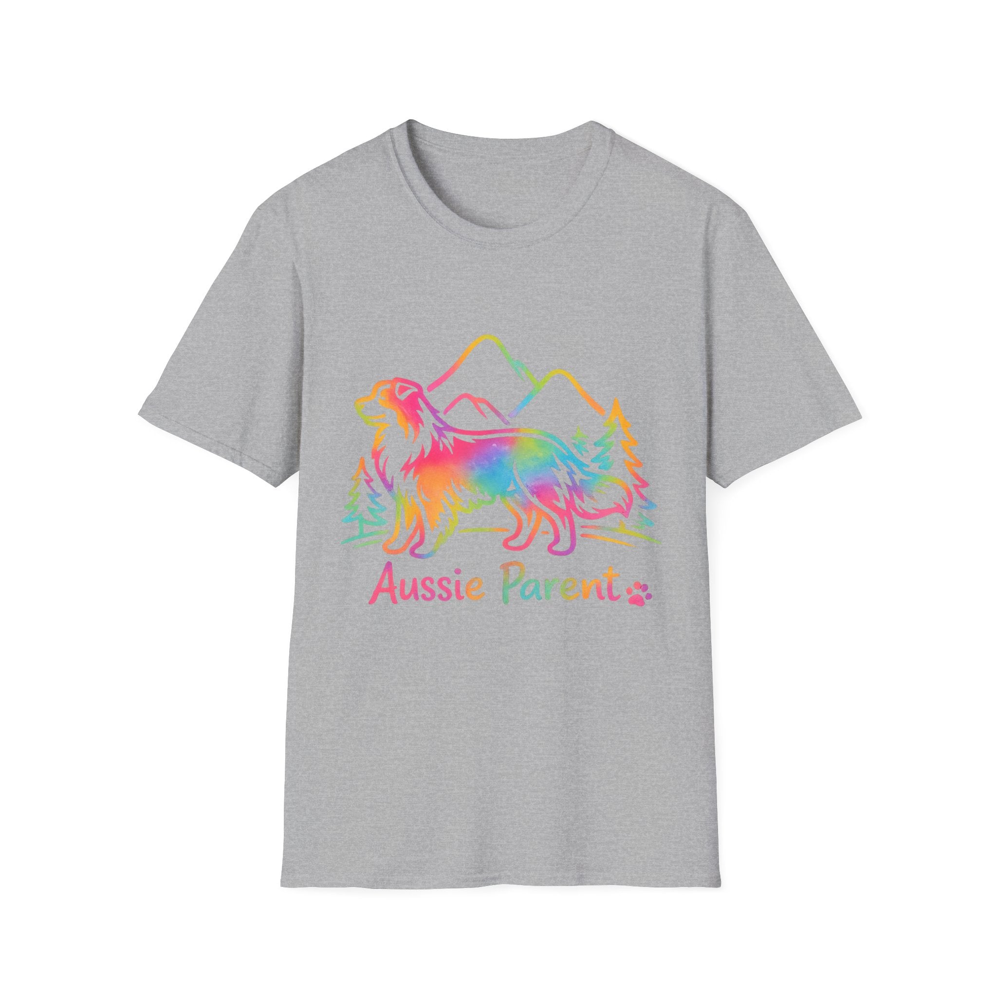 Aussie Parent T-Shirt — Colorful Rainbow Australian Shepherd Dog Tee