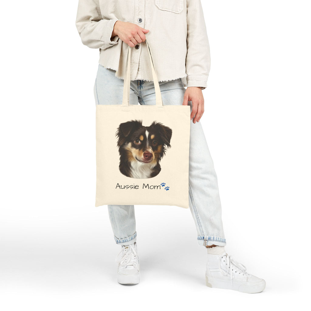 Aussie Mom Tote Bag – Australian Shepherd Dog Lover Canvas Tote, Cute Dog Mom Gift, Everyday Dog Owner Bag