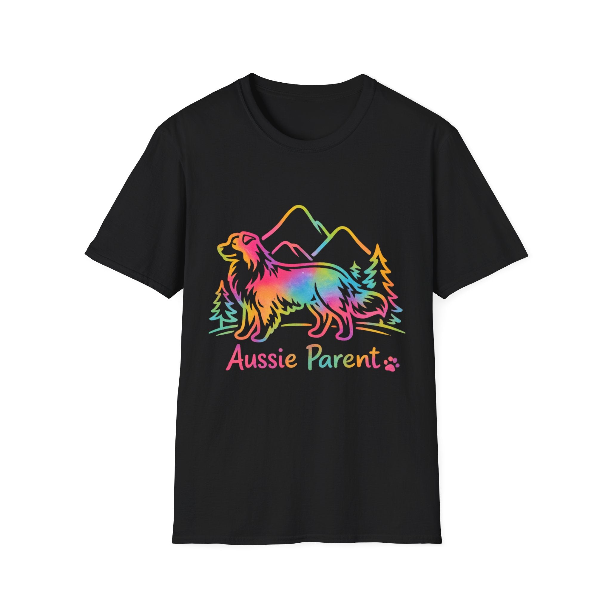 Aussie Parent T-Shirt — Colorful Rainbow Australian Shepherd Dog Tee