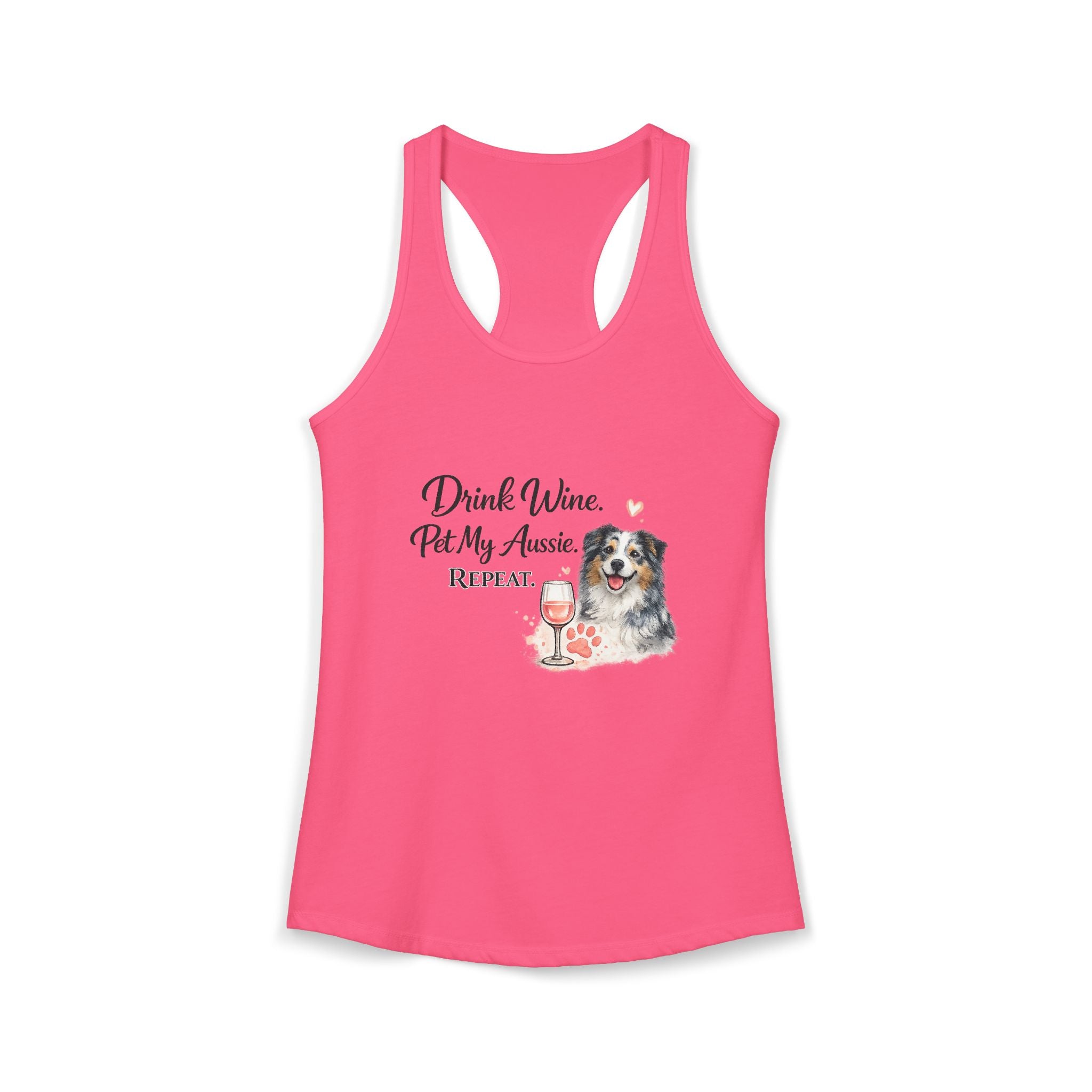 Drink Wine Pet My Aussie Repeat Tank Top – Funny Australian Shepherd Dog Mom Shirt, Aussie Lover Gift, Dog Mom Wine Lover Tank