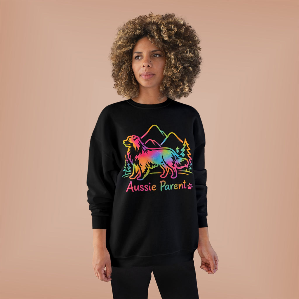 Aussie Parent Rainbow Sweatshirt – Australian Shepherd Dog Lover Crewneck, Aussie Mom Dad Gift, Colorful Dog Owner Pullover