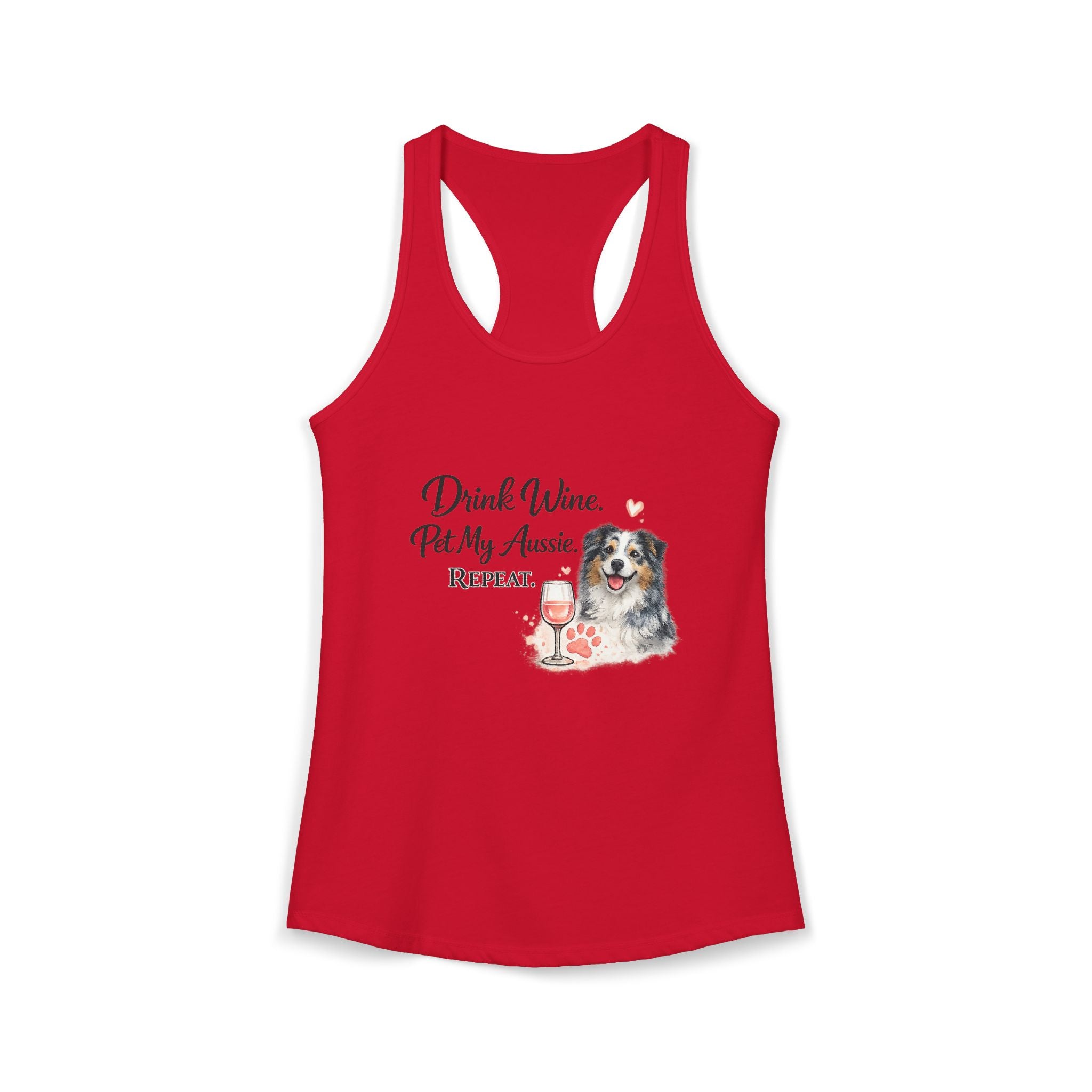 Drink Wine Pet My Aussie Repeat Tank Top – Funny Australian Shepherd Dog Mom Shirt, Aussie Lover Gift, Dog Mom Wine Lover Tank