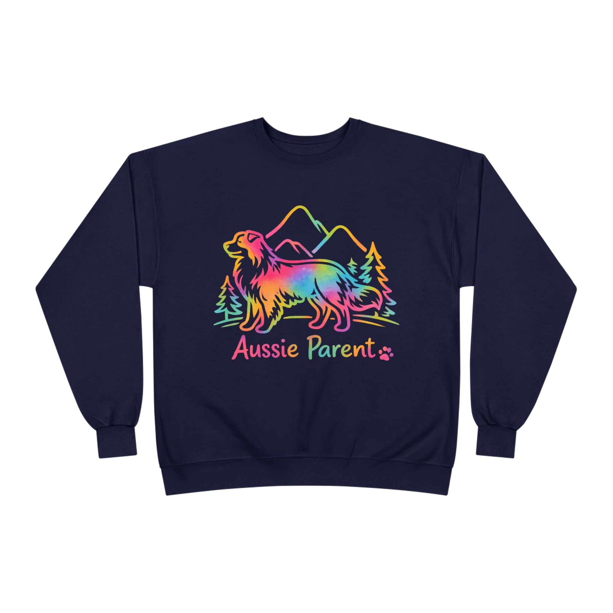 Aussie Parent Rainbow Sweatshirt – Australian Shepherd Dog Lover Crewneck, Aussie Mom Dad Gift, Colorful Dog Owner Pullover