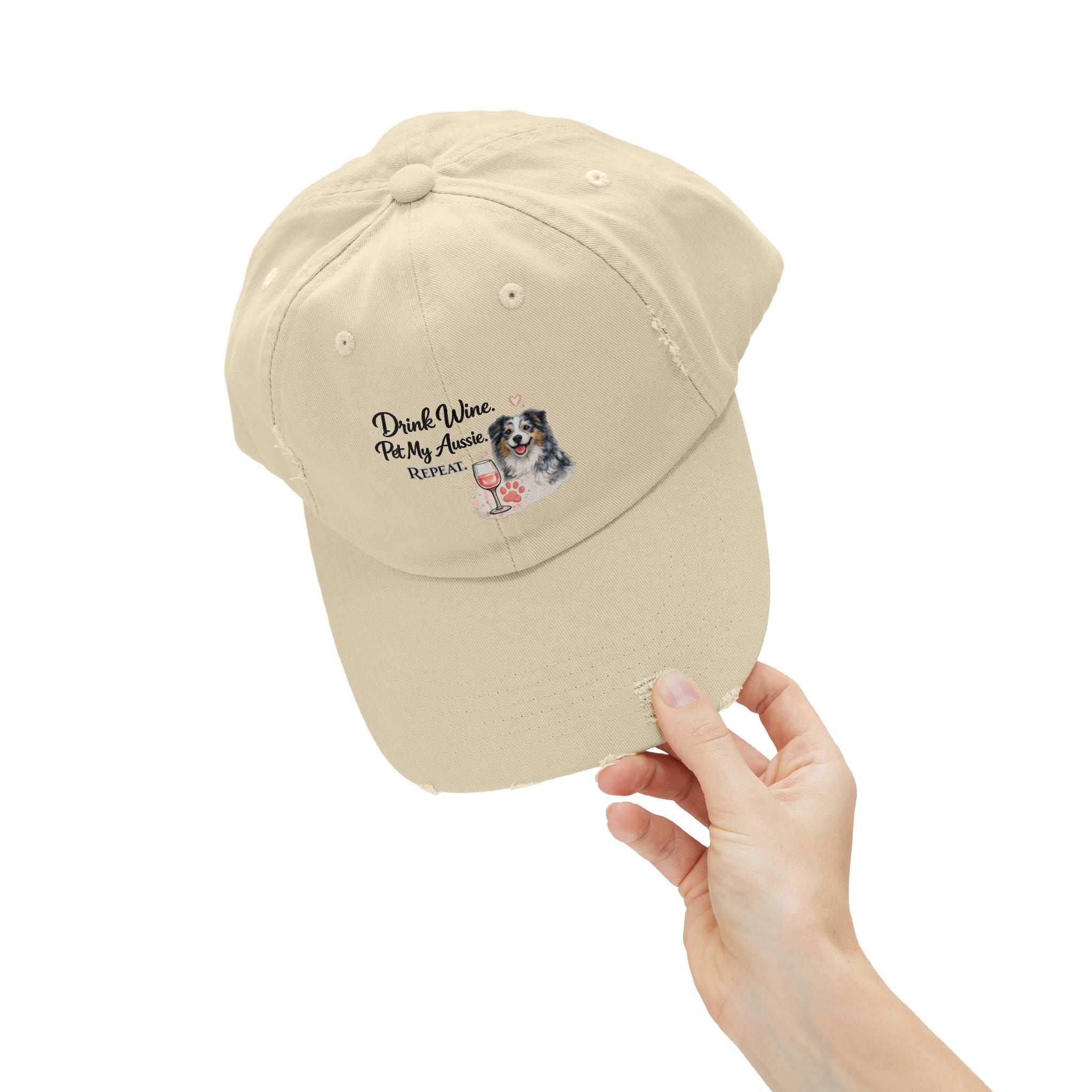 Drink Wine Pet My Aussie Repeat Hat – Funny Australian Shepherd Dog Mom Cap, Aussie Lover Gift, Dog Mom Wine Lover Hat