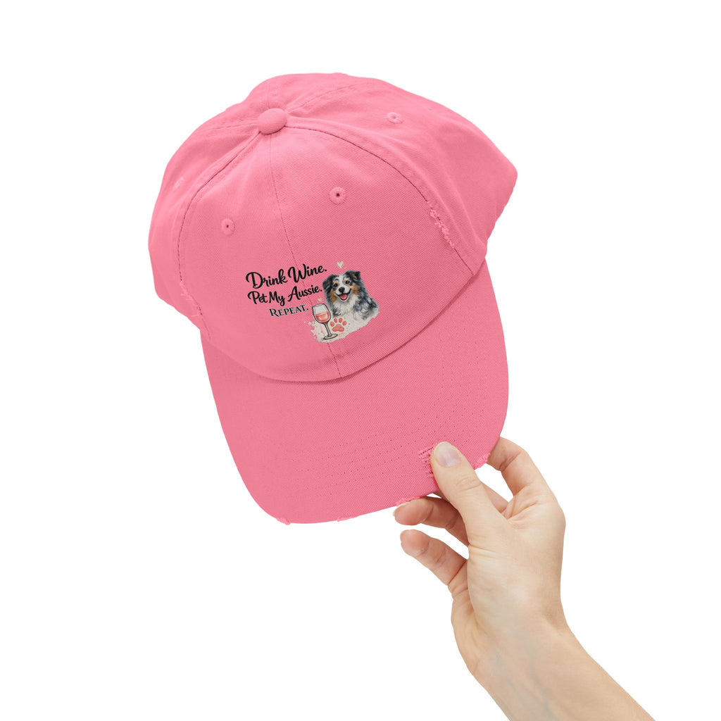 Drink Wine Pet My Aussie Repeat Hat – Funny Australian Shepherd Dog Mom Cap, Aussie Lover Gift, Dog Mom Wine Lover Hat
