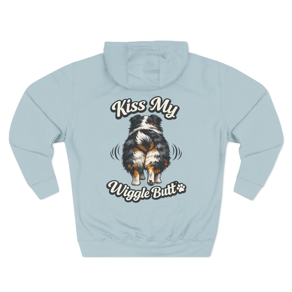 Kiss My Wiggle Butt Aussie Hoodie | Funny Australian Shepherd Sweatshirt | Dog Mom/Dad Hoodie | Aussie Lover Gift