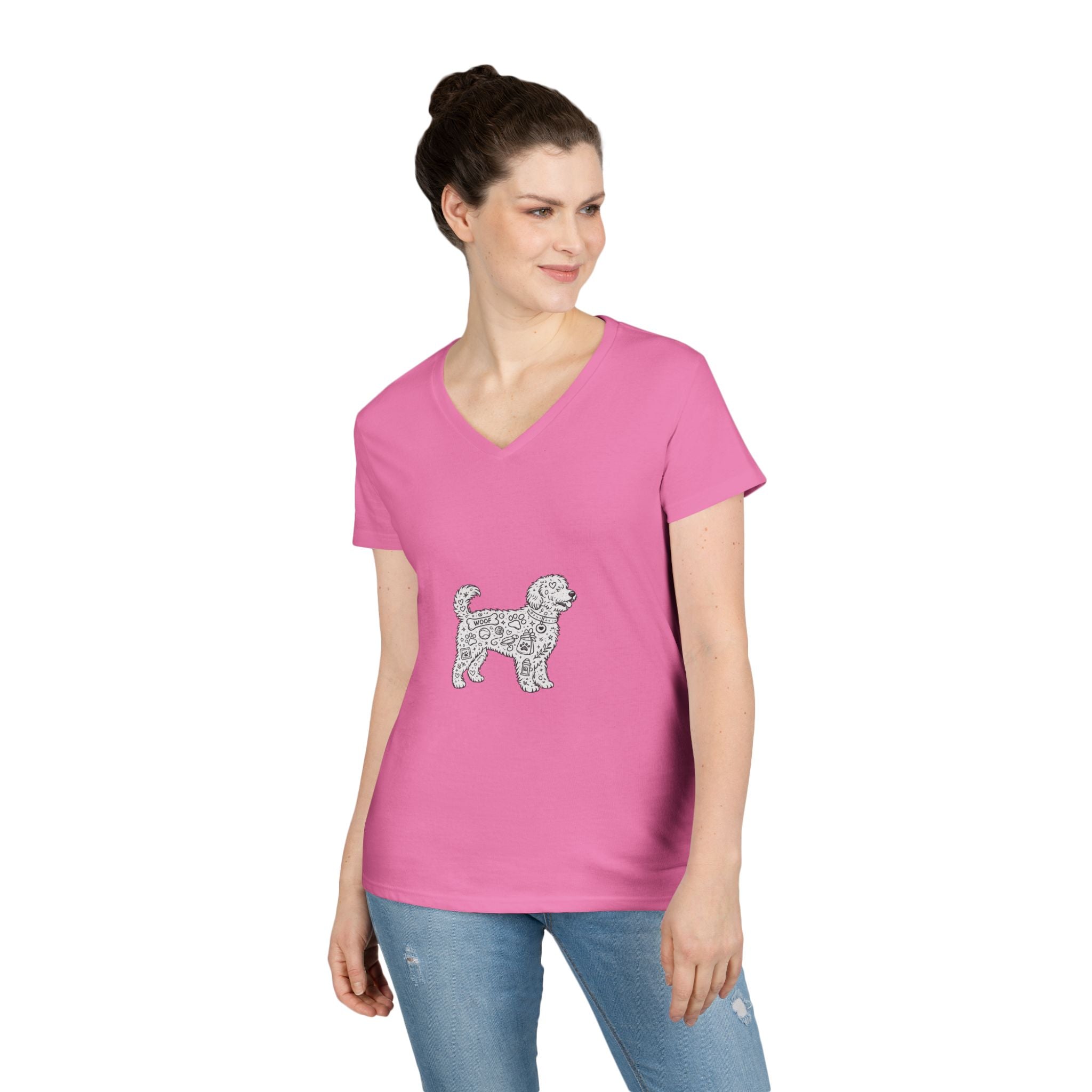 Golden  Doodle V-Neck Tee — Cute Dog Illustration T-Shirt for Women